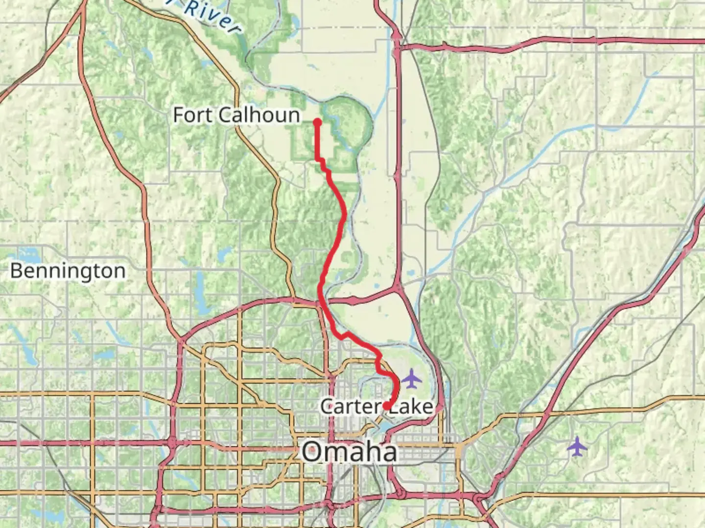 An image depicting the trail Omaha Riverfront Trail and its surrounding area.