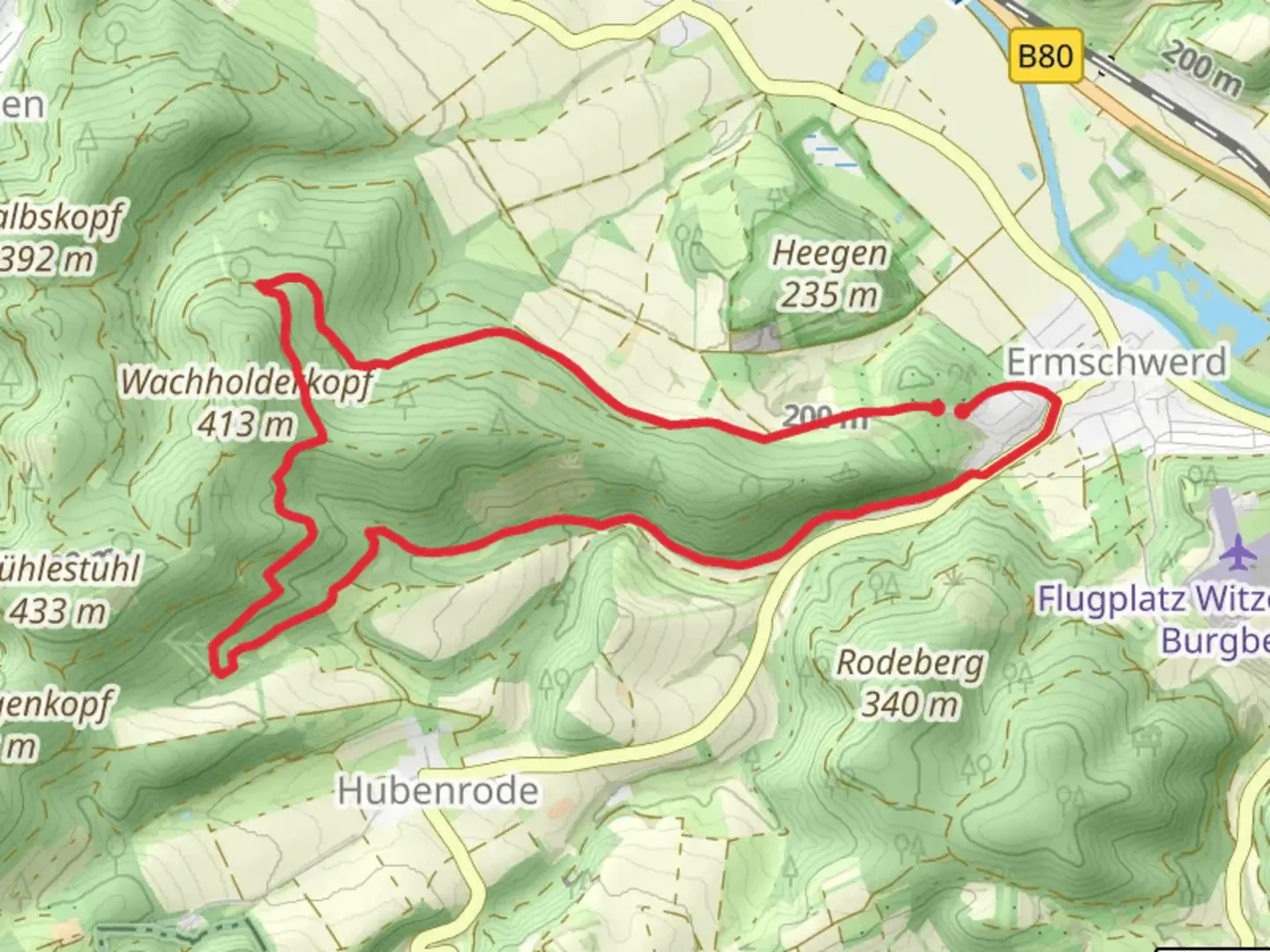 An image depicting the trail Wachholderkopf Loop and its surrounding area.