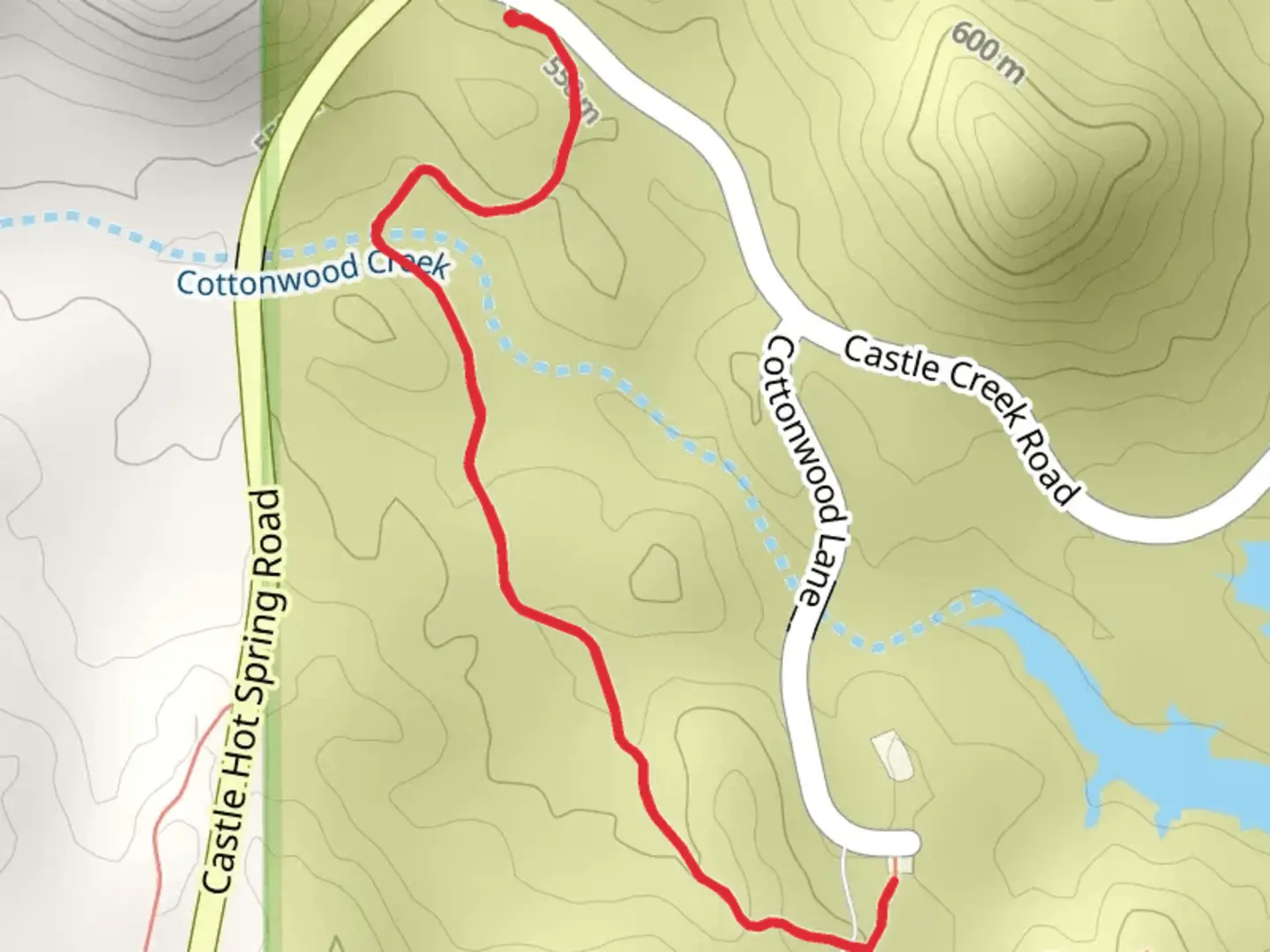 An image depicting the trail Cottonwood Creek from Castle Hot Springs Road and its surrounding area.