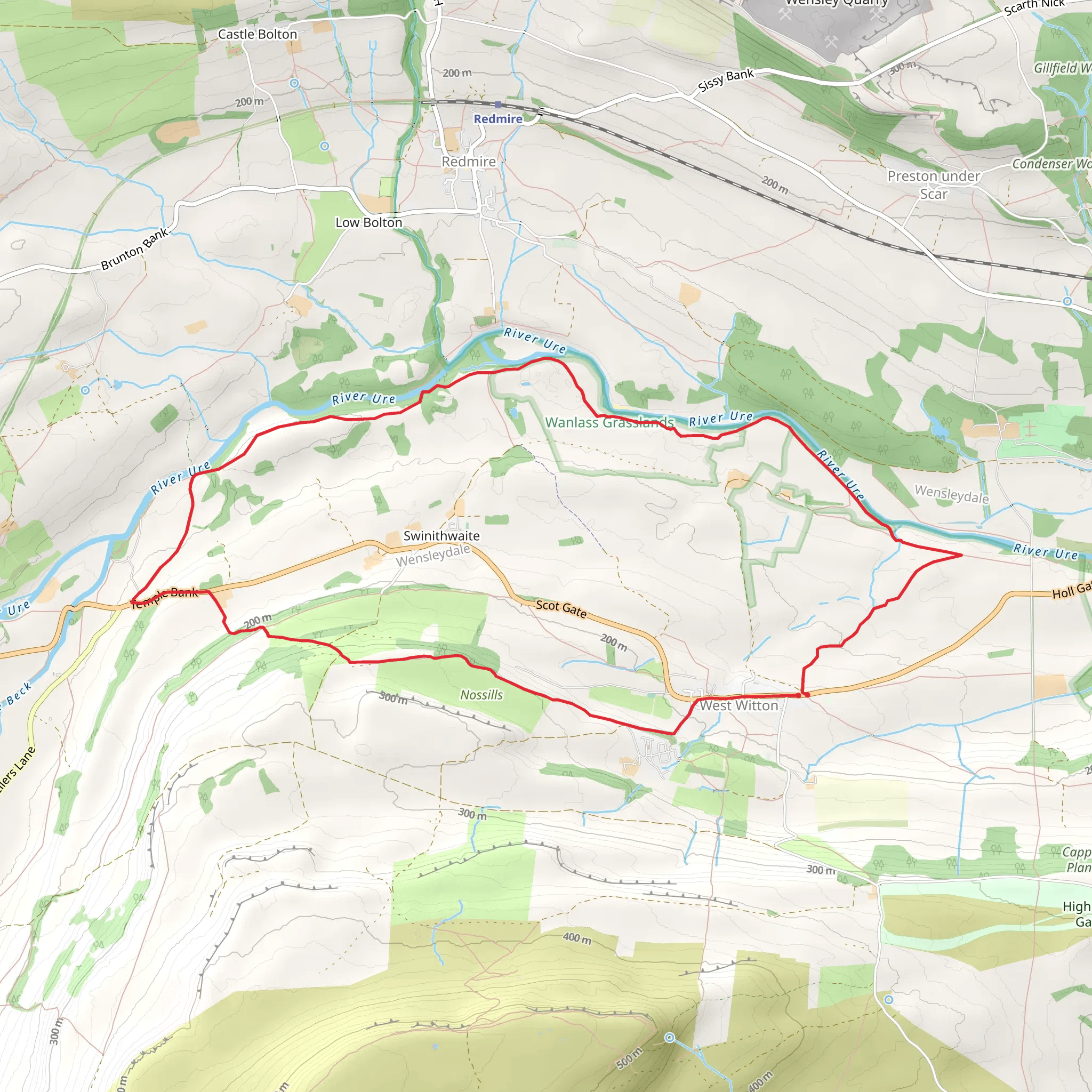 Redmire Force and the Templar's Chapel from West Witton mobile static map