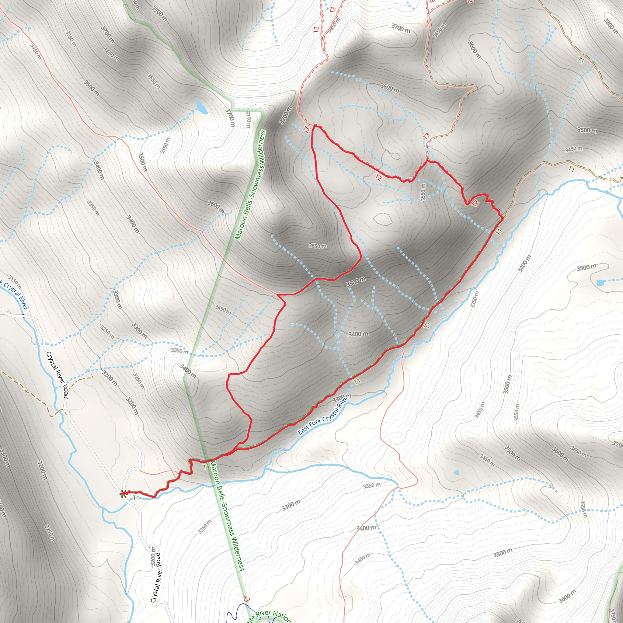 West Maroon and Hasley Basin Loop Trail mobile static map