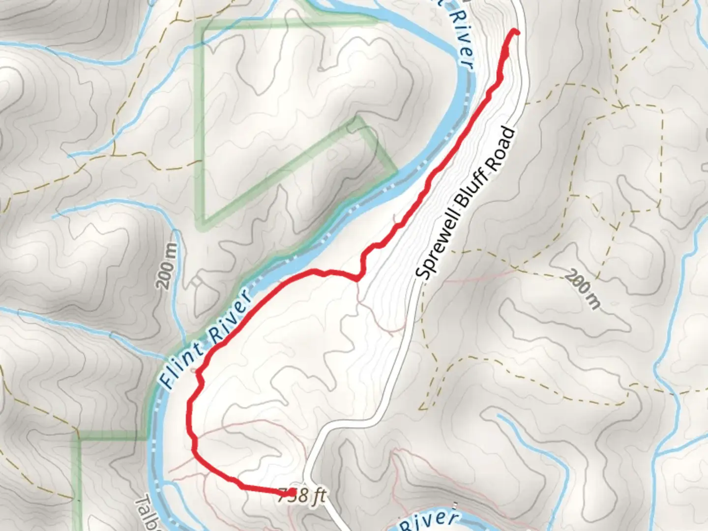 An image depicting the trail Sprewell Bluff Road and its surrounding area.