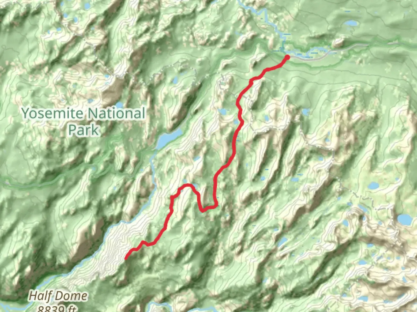 An image depicting the trail Clouds Rest and Sunrise Lakes via John Muir Trail and its surrounding area.