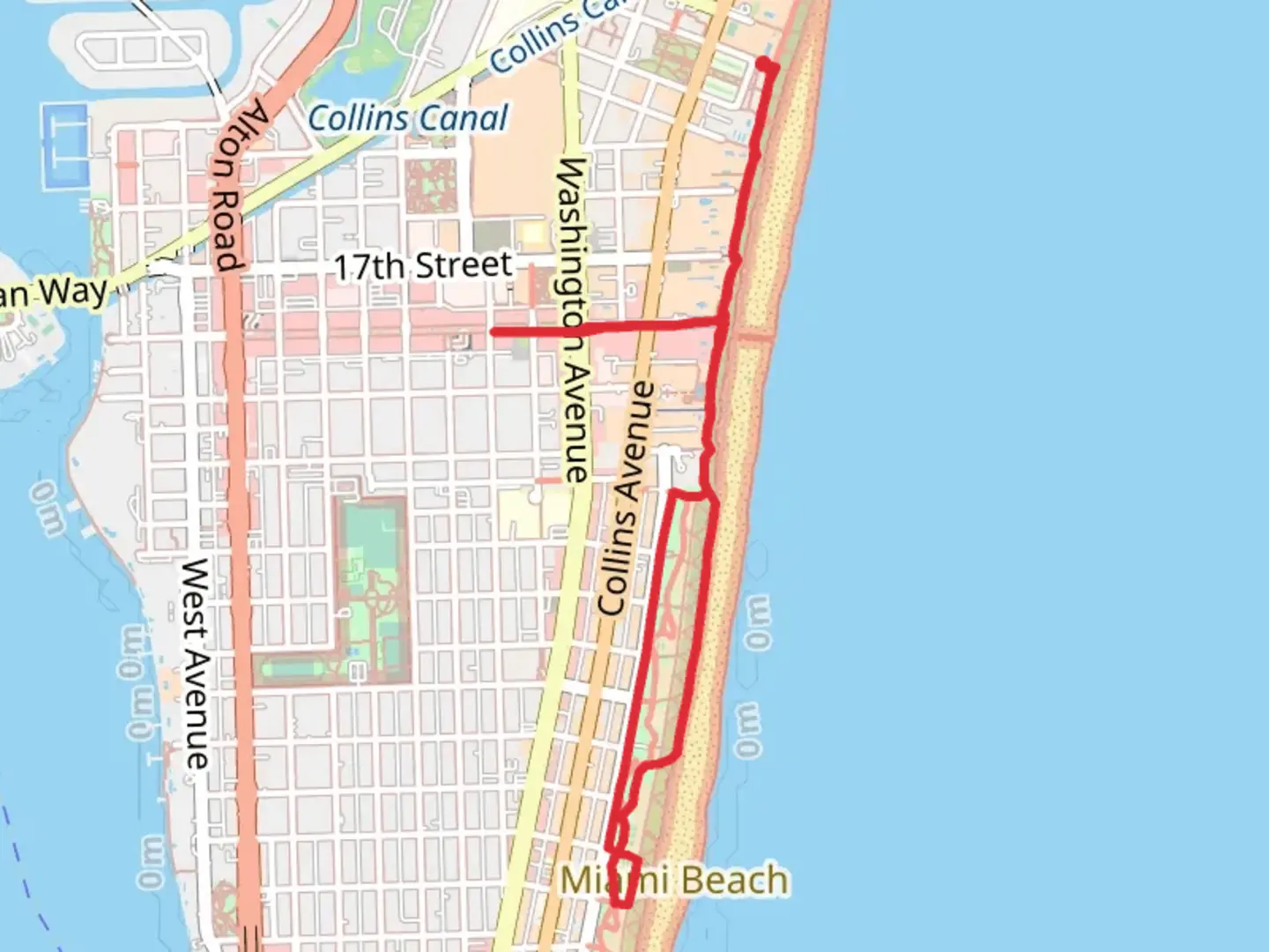 An image depicting the trail Lummus Park - South Beach Boardwalk and its surrounding area.