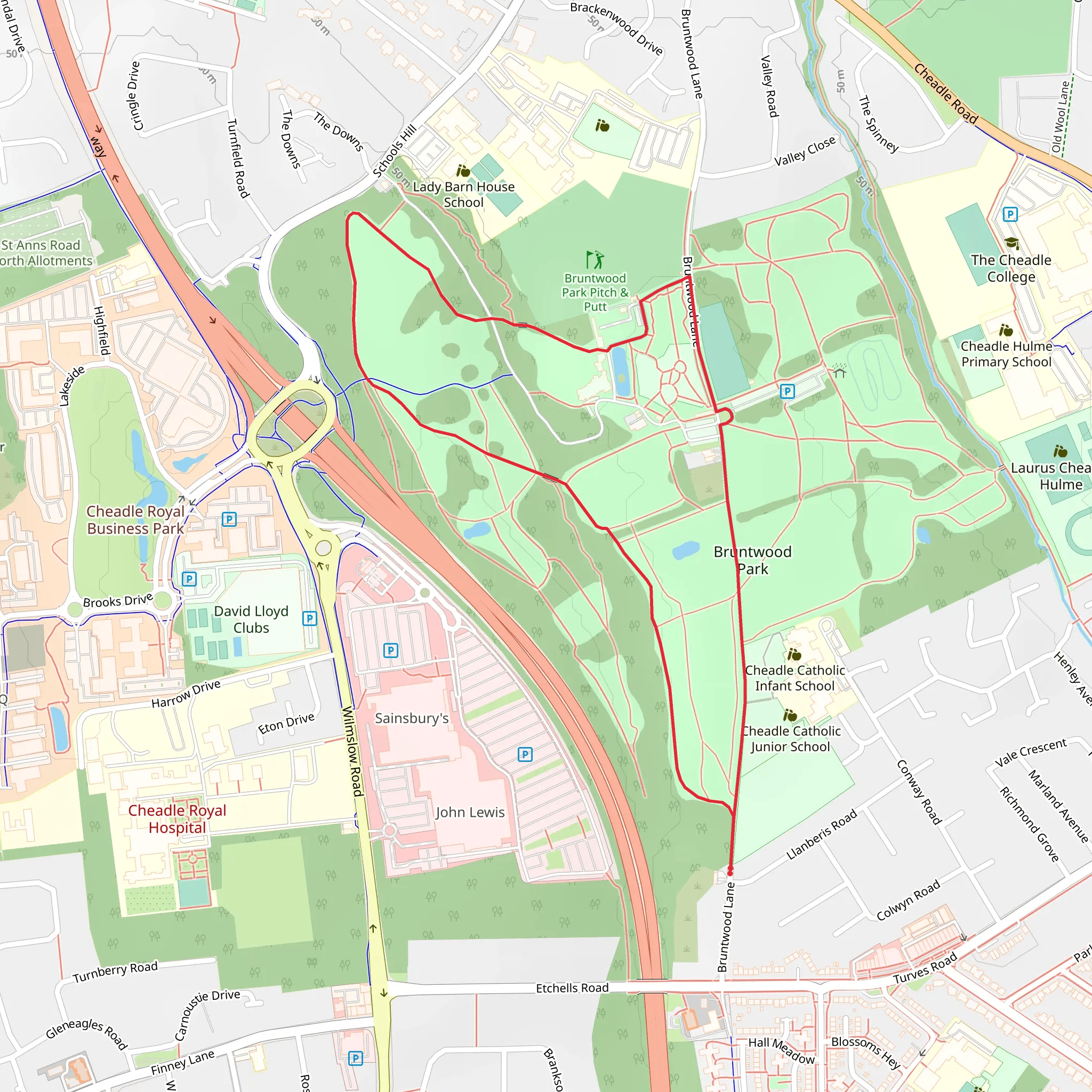 Bruntwood Park Loop mobile static map