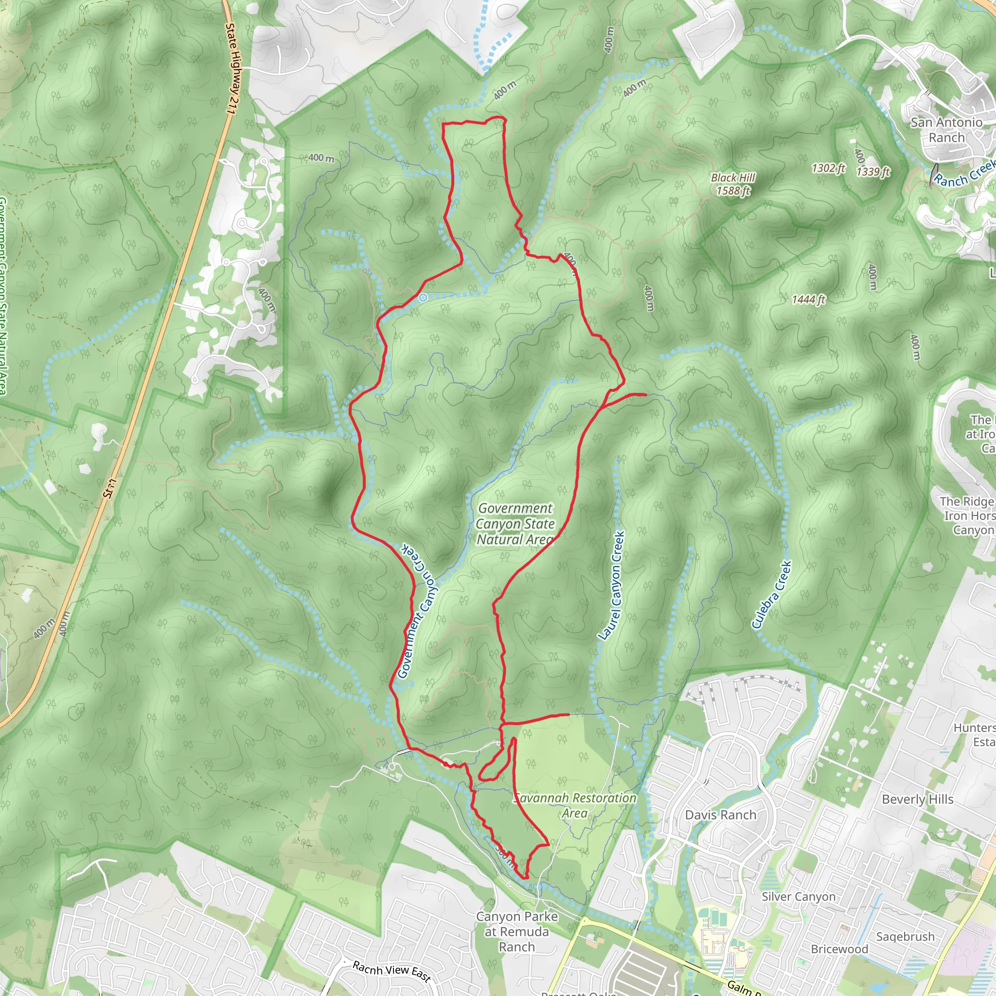 Joe Johnston Route, Sendero Balcones and Savannah Loop mobile static map