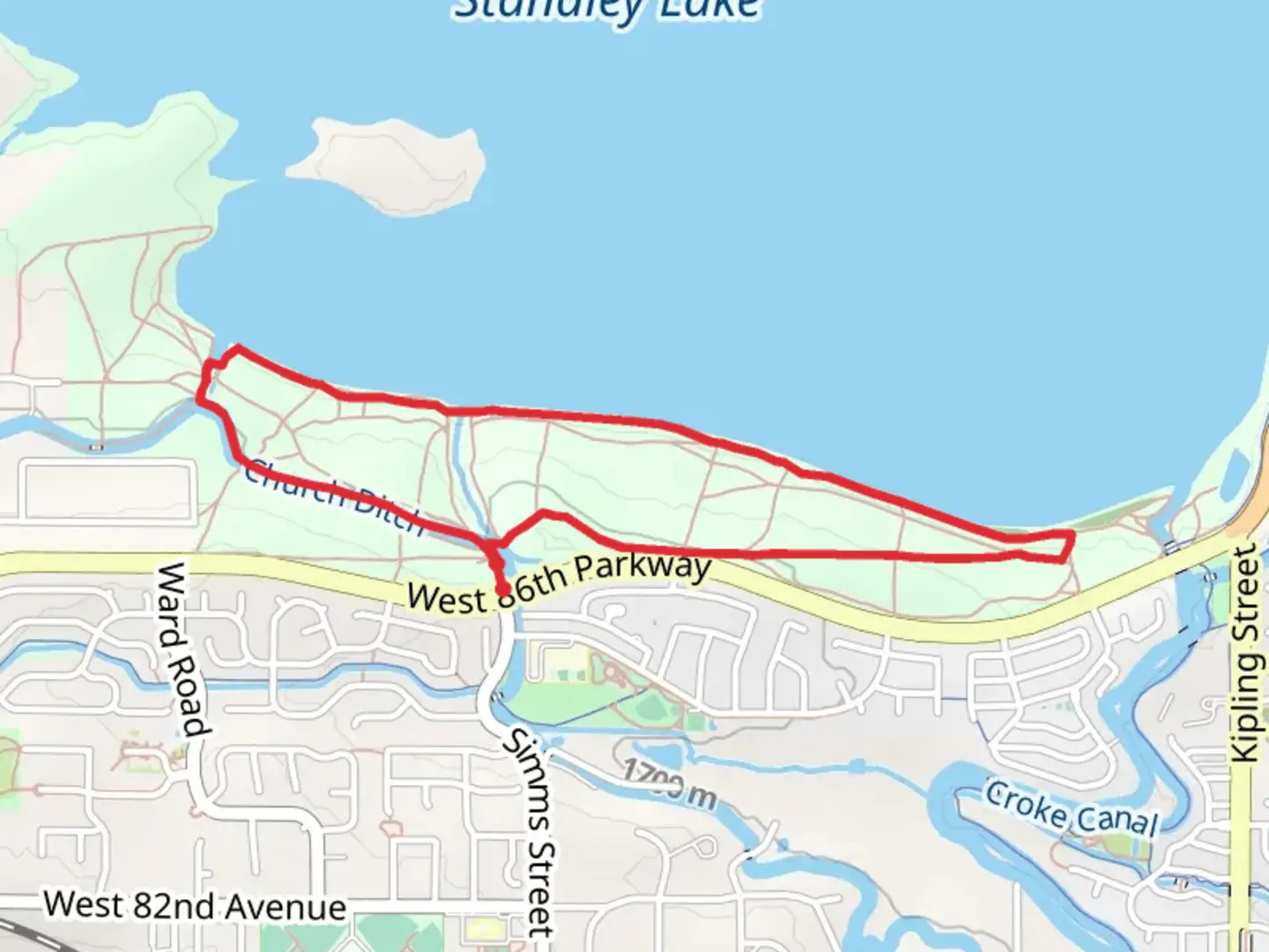 An image depicting the trail Church Ditch and South Standley Lake Loop Trail and its surrounding area.