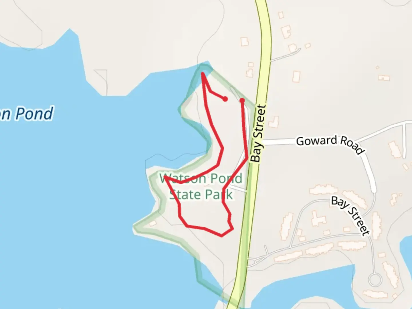 An image depicting the trail Watson Pond Loop and its surrounding area.