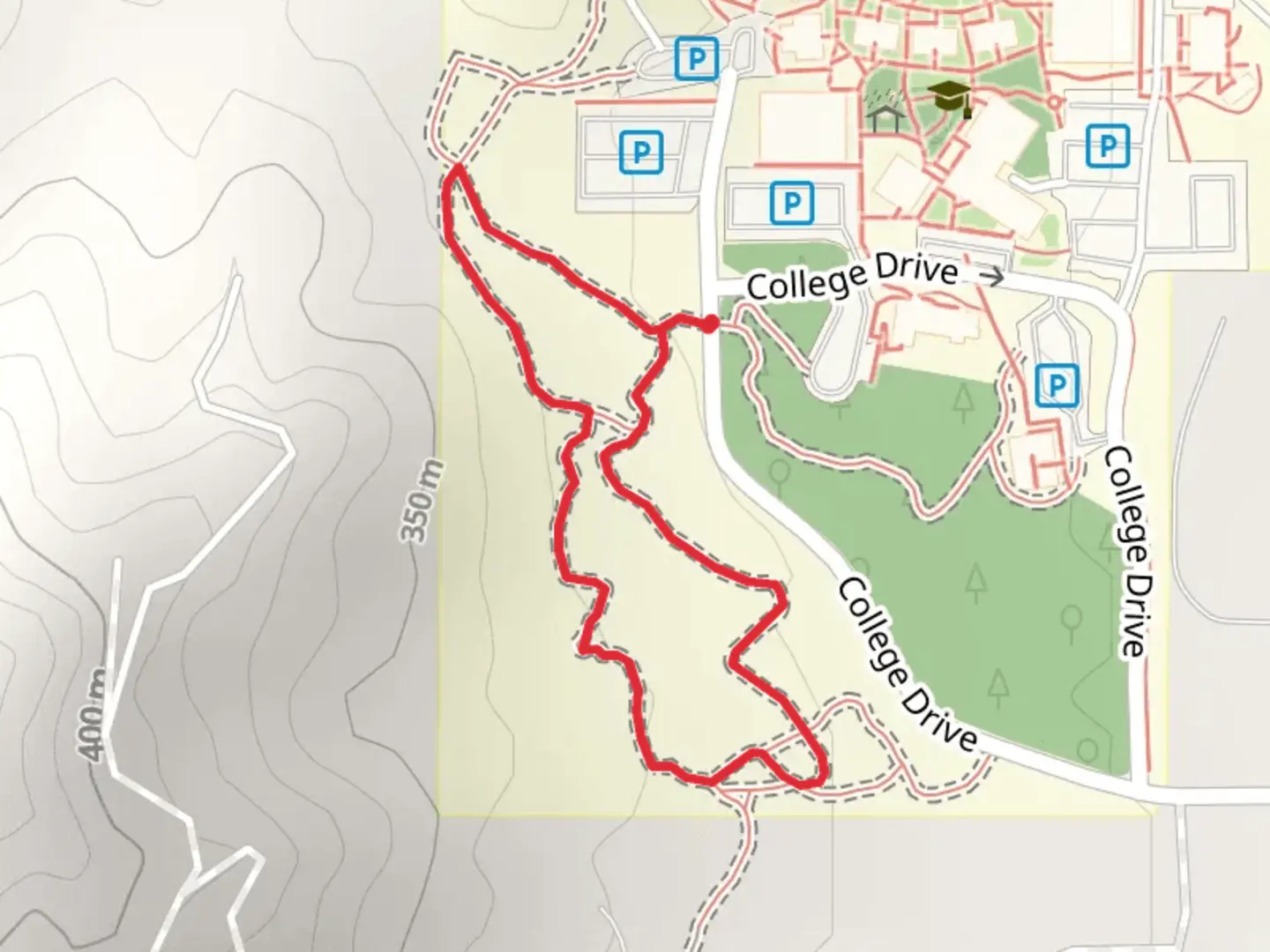 An image depicting the trail College Drive Loop and its surrounding area.