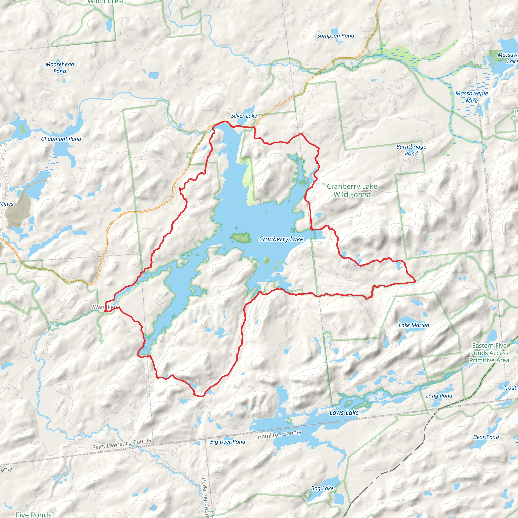 Cranberry Lake and Cat Mountain Pond Loop Trail mobile static map