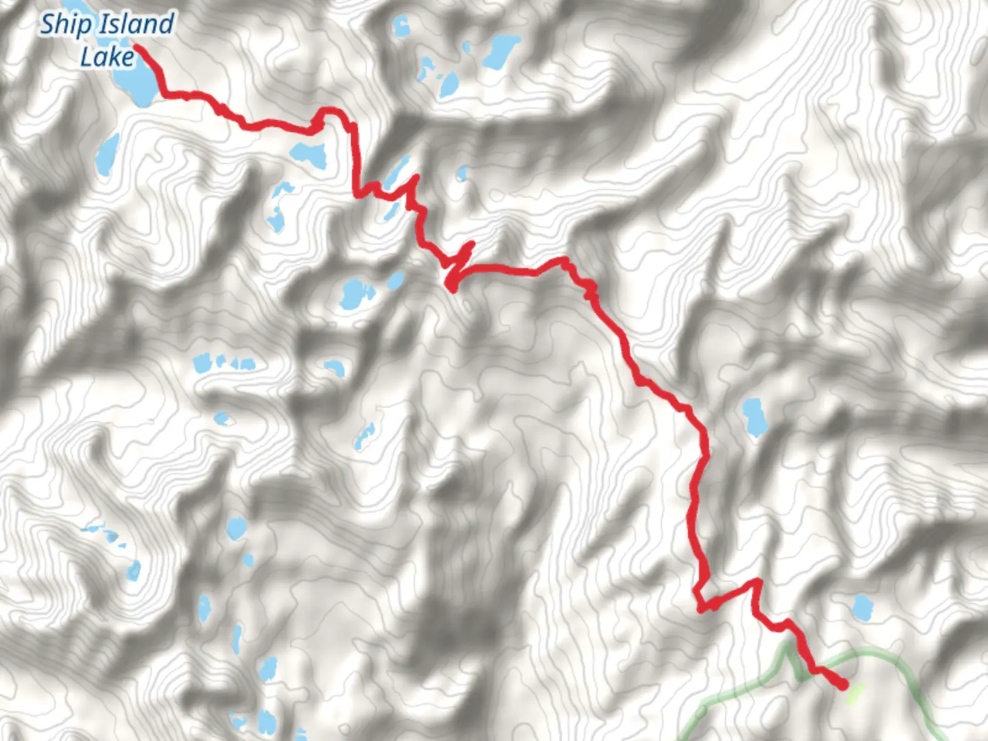 An image depicting the trail Ship Island Lake via Bighorn Crags Trail and its surrounding area.