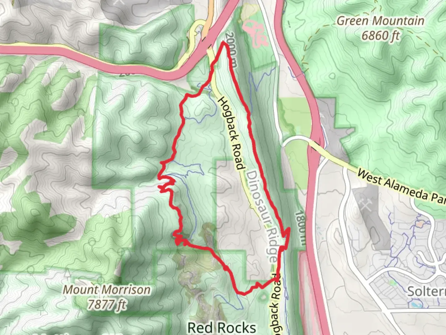 An image depicting the trail Morrison Slide, Village Walk and Dakota Ridge Loop Trail and its surrounding area.