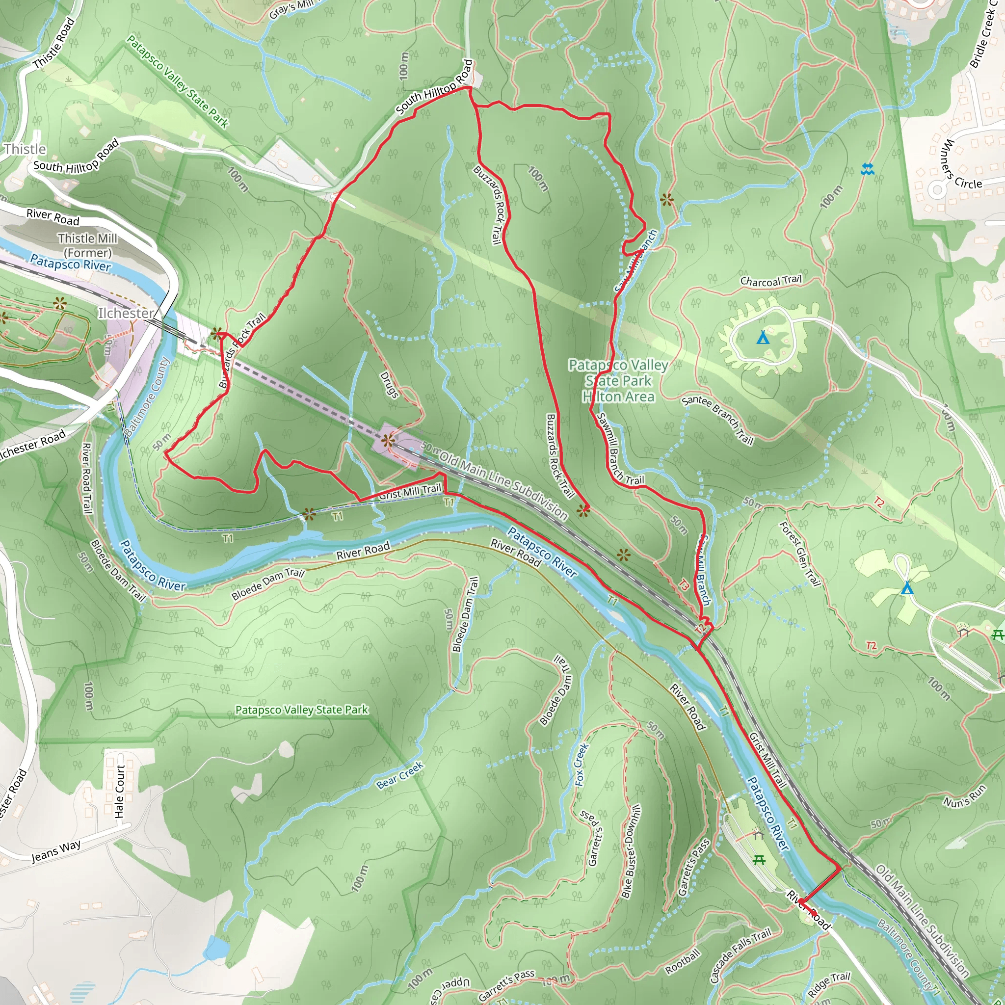 Grist Mill - Sawmill Branch - Buzzards Rock Loop Trail mobile static map