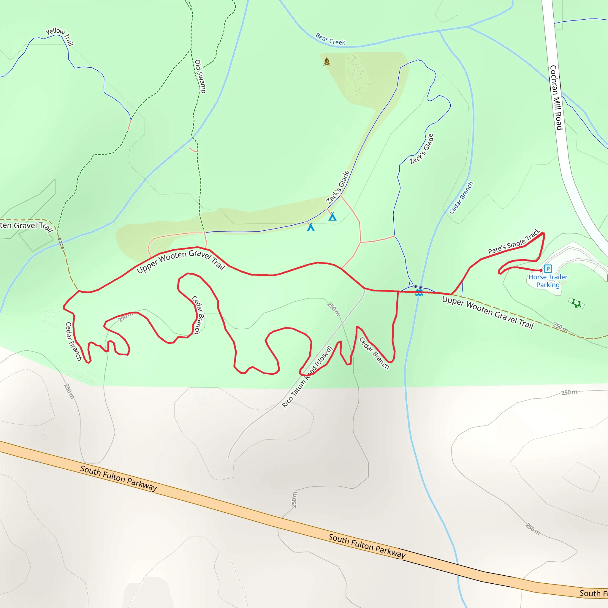Pete's Single Track and Cedar Branch Loop mobile static map