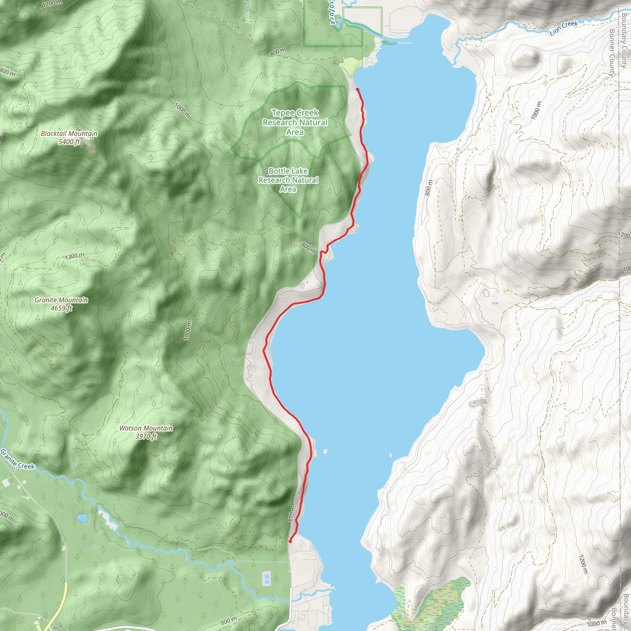 Lakeshore to Tripod Point - Priest Lake mobile static map