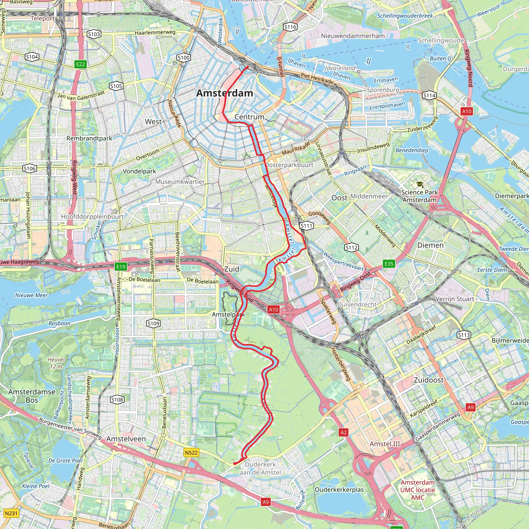 Amstel via Rokin, Weesperzijde and Korte Ouderkerkerdijk mobile static map