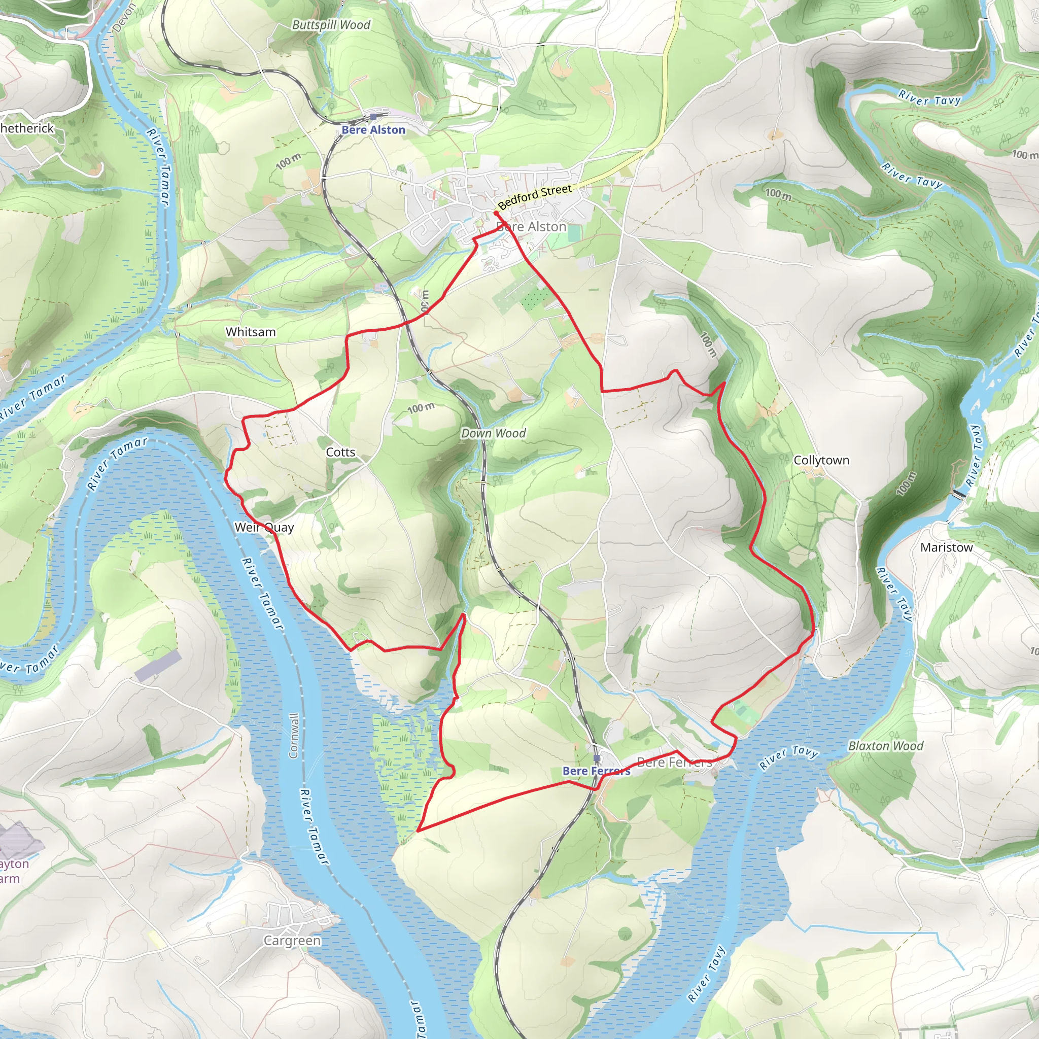 Bere Alston to Bere Ferrers Loop mobile static map