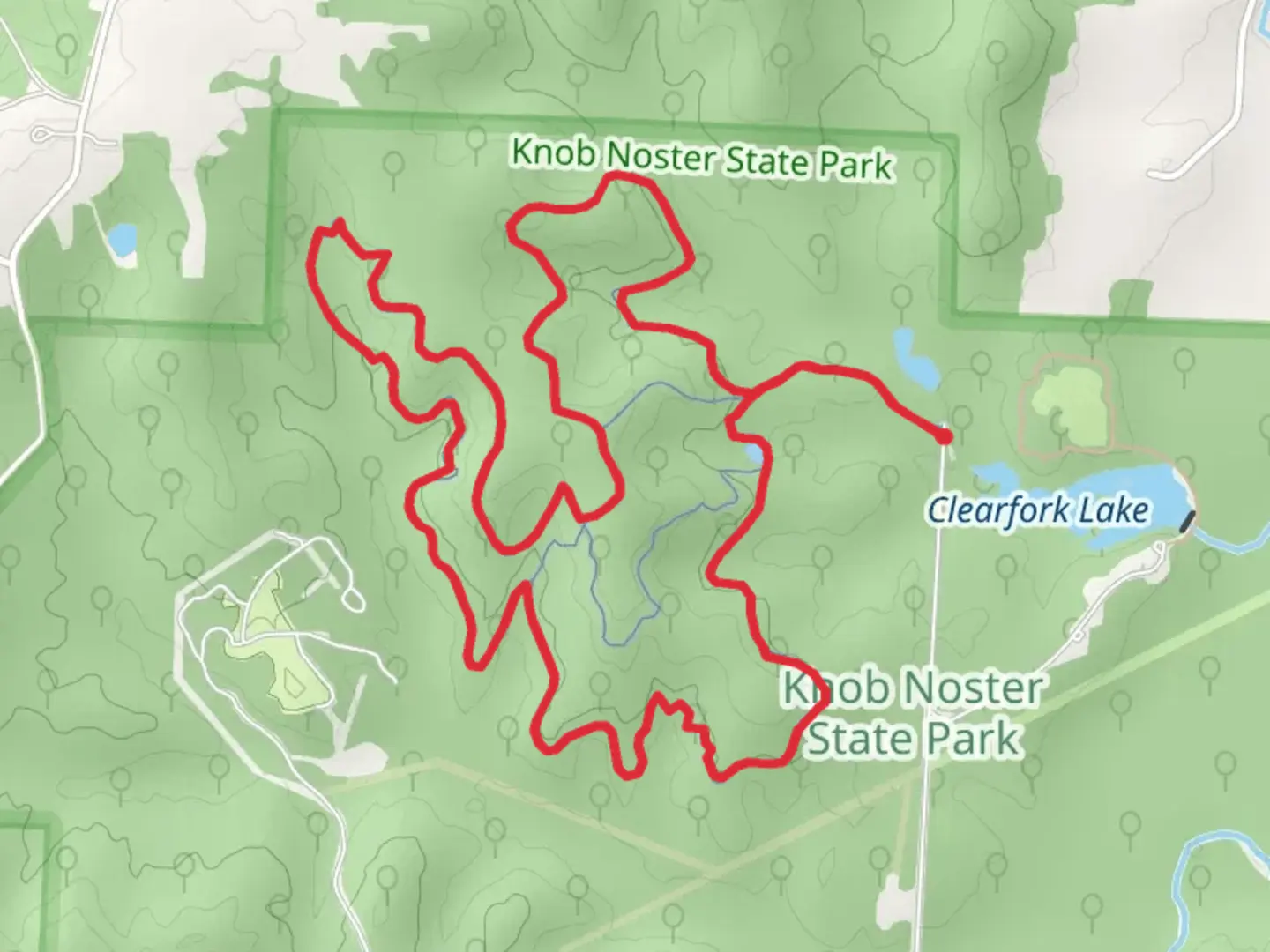 An image depicting the trail Opossum Hollow-Red Trail-Back End Loop and its surrounding area.