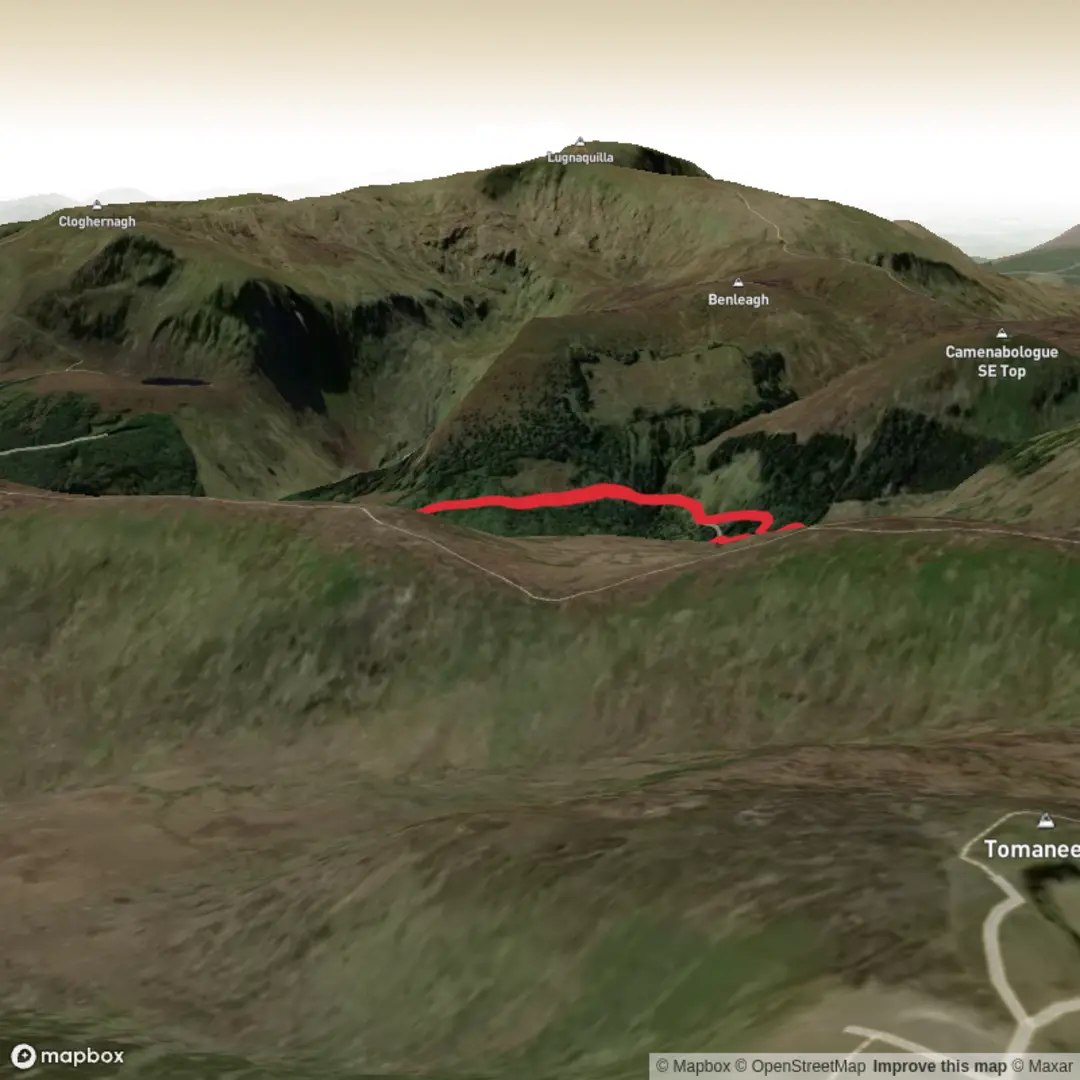 An image depicting the trail Glenmalure Loop and its surrounding area.