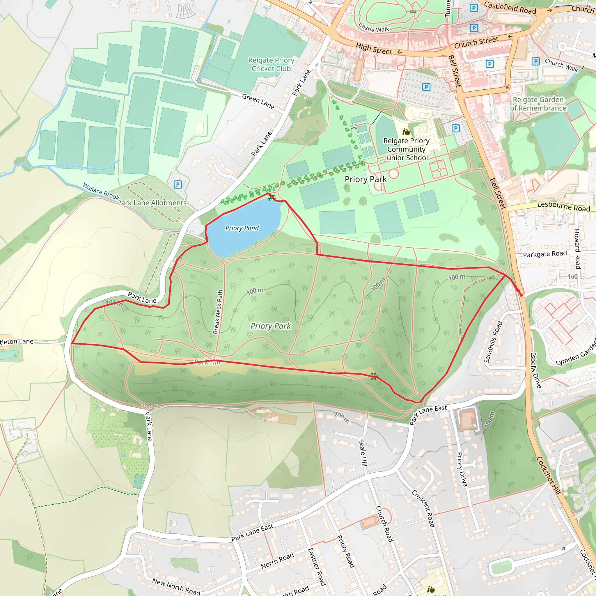 Priory Park Reigate Loop mobile static map