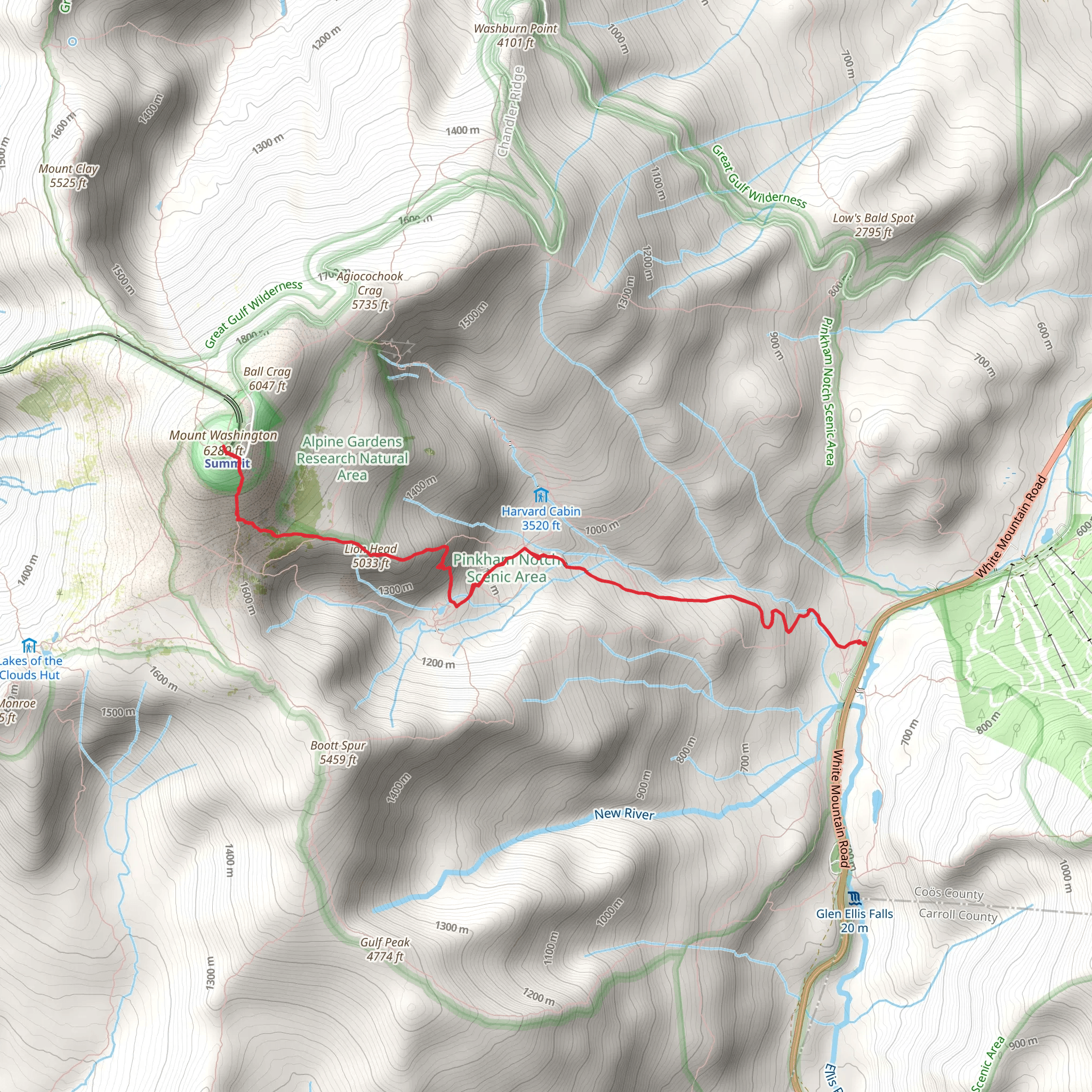 Lion Head Trail to Mount Washington Trail mobile static map