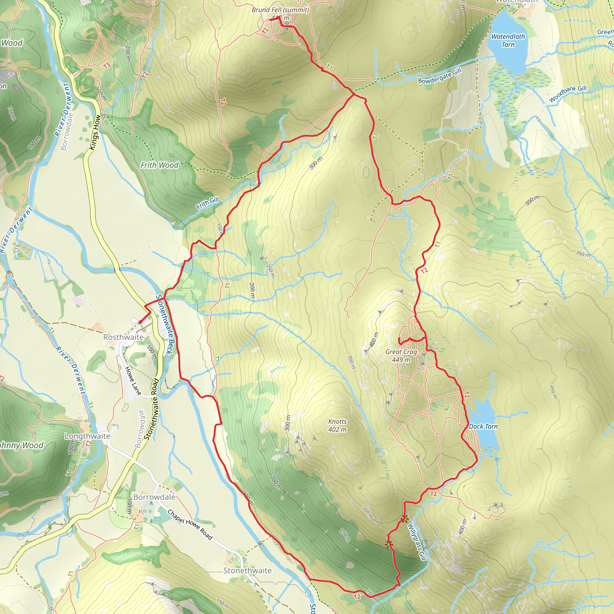 Grange Fell, Great Crag and Dock Tarn Loop mobile static map