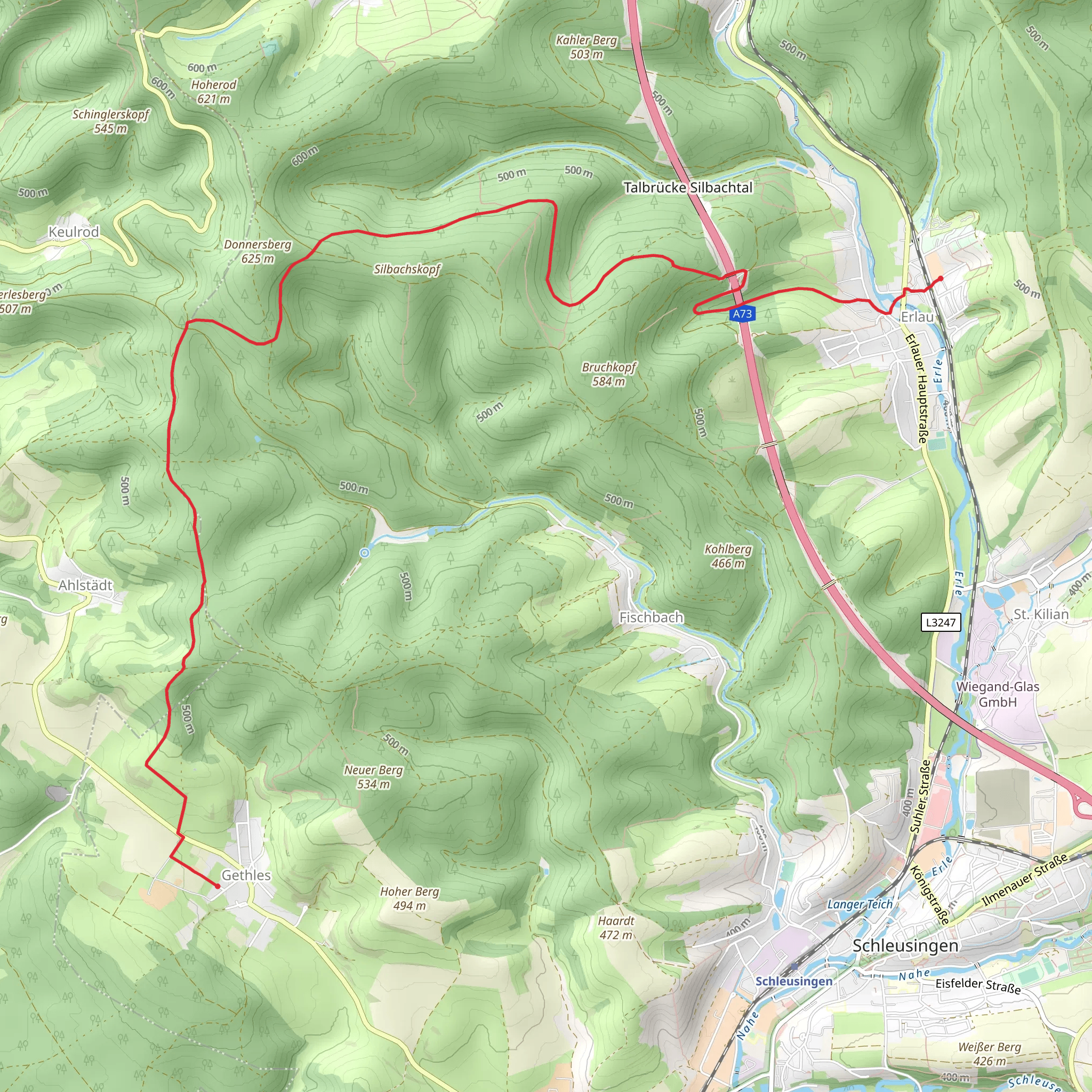 Erlau to Gethles mobile static map