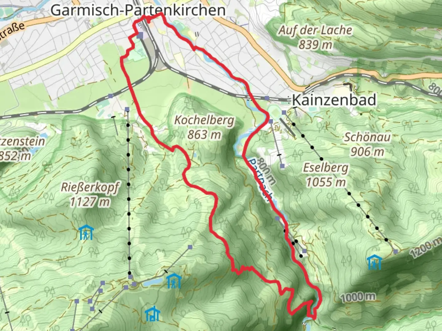 An image depicting the trail Wildenauer Strasse and Kochelberg Loop and its surrounding area.