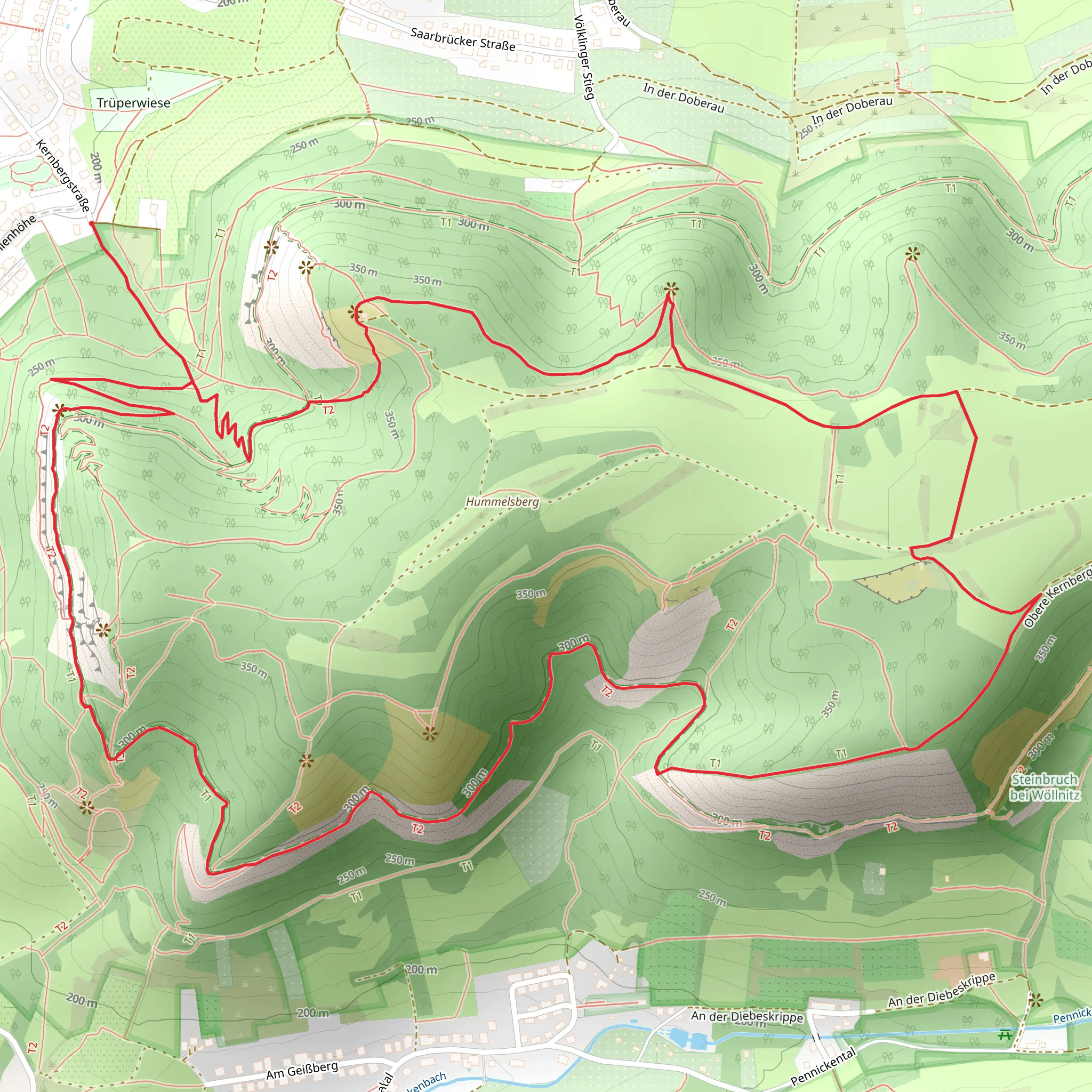 Kupferplatte, Studentenrutsche, Dietrichstein and Sophienhöhe Loop mobile static map