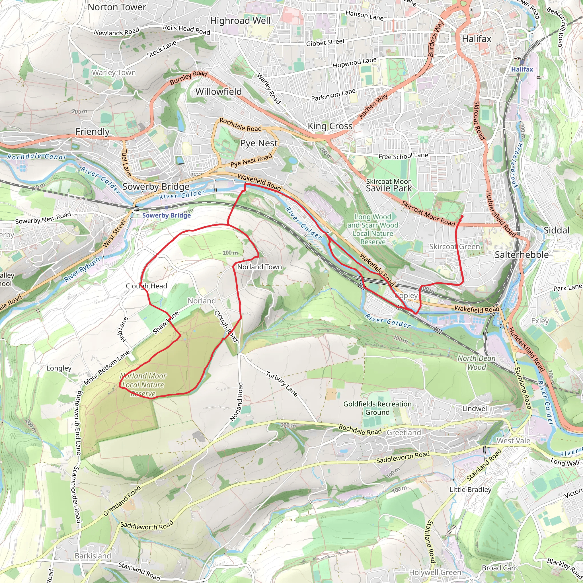 Norland Moor LNR and Calder and Hebble Navigation Walk mobile static map