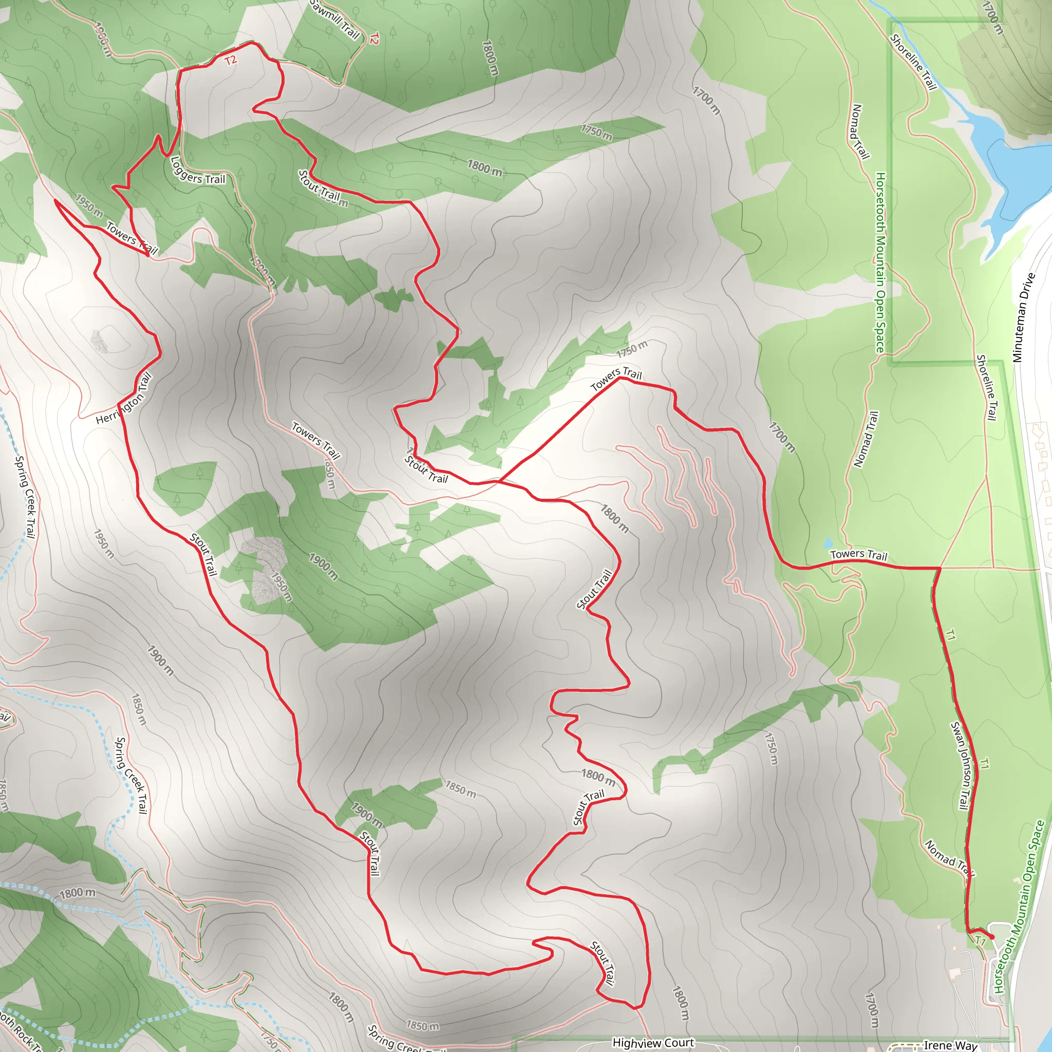 Towers and Stout Loop Trail mobile static map