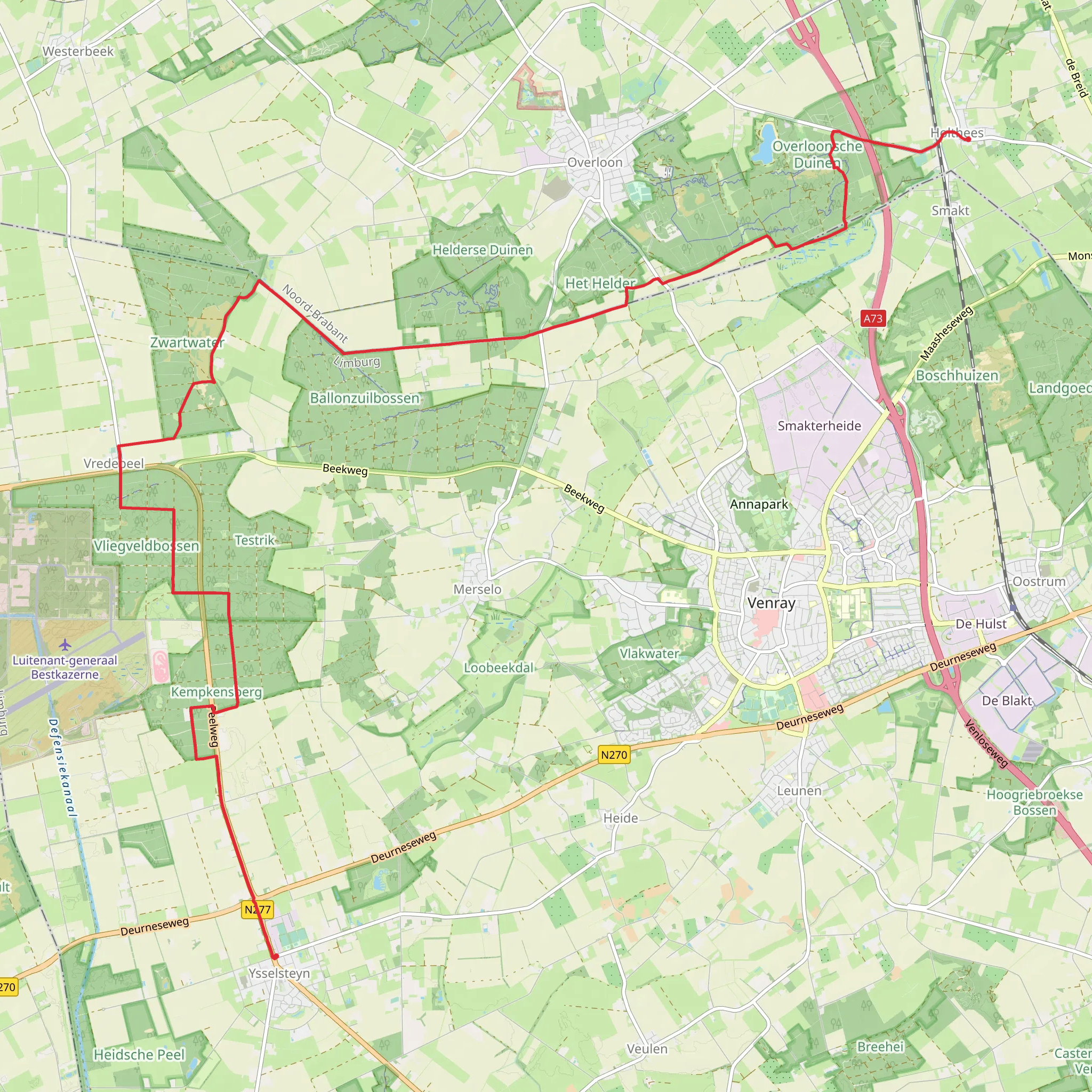 Ysselsteyn to Rodermansstraat via Het Helder and Overloonsche Duinen mobile static map