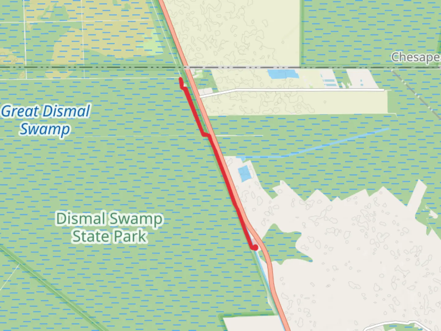 An image depicting the trail Dismal Swamp Canal and its surrounding area.