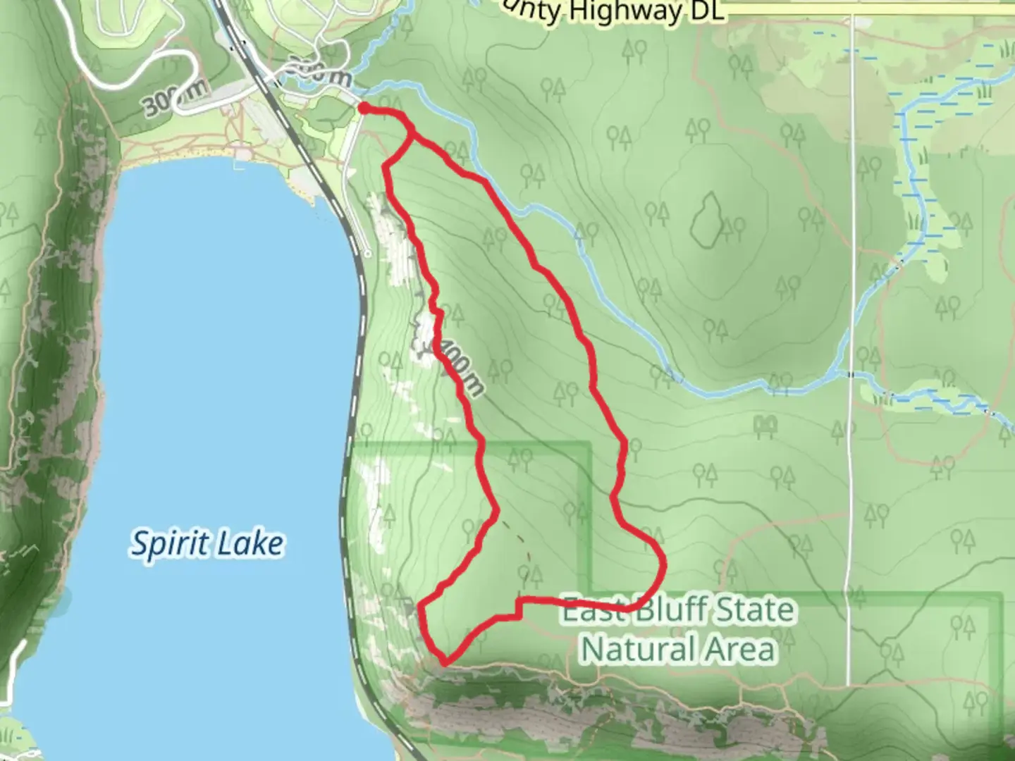 An image depicting the trail East Bluff Woods Loop Trail and its surrounding area.