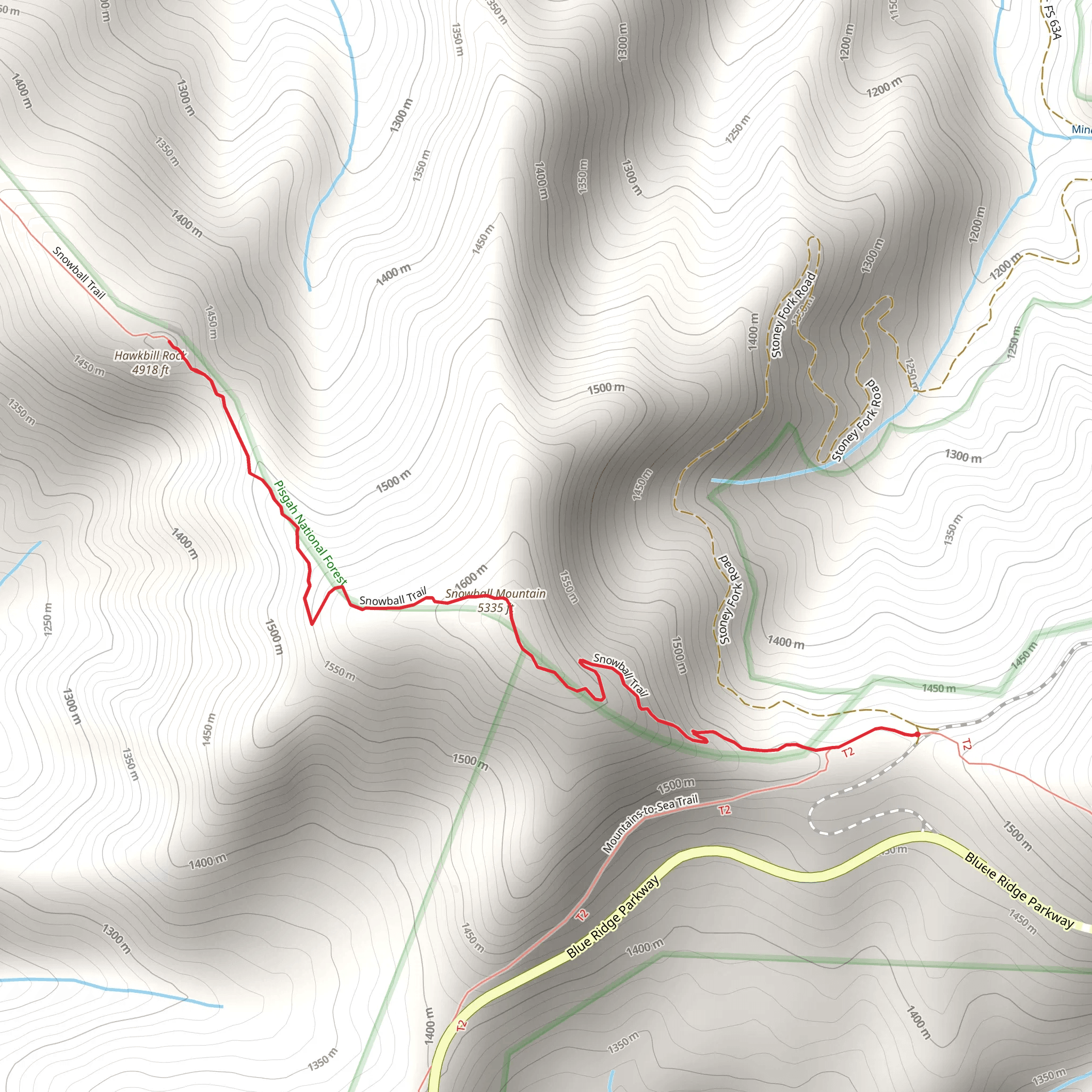 Hawkbill Rock and Snowball Mountain via Mountains-to-Sea Trail mobile static map