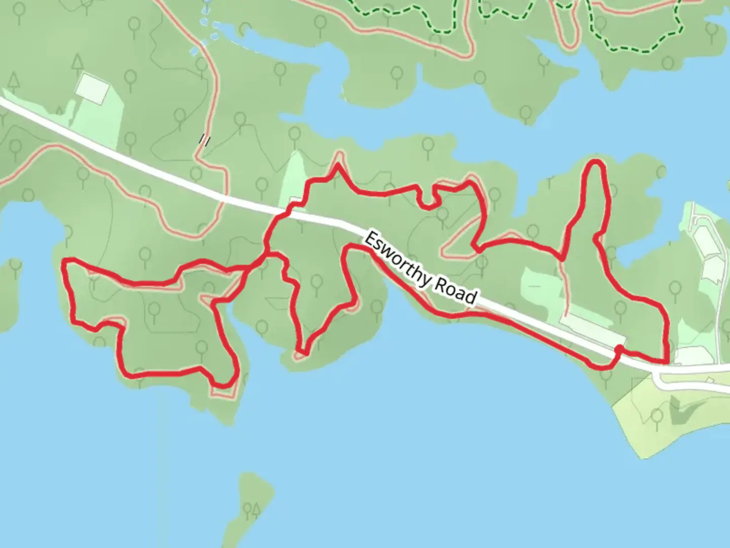 An image depicting the trail Deer Run and Club Moss Loop Trail and its surrounding area.