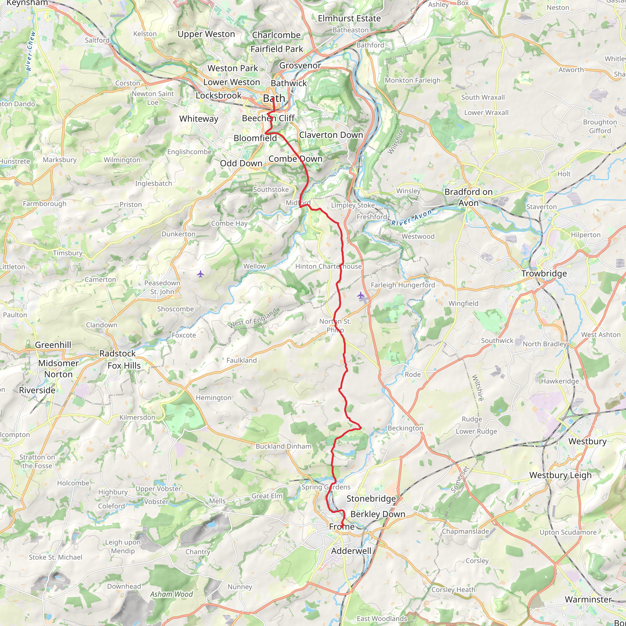 Frome to Bath Abbey Walk mobile static map