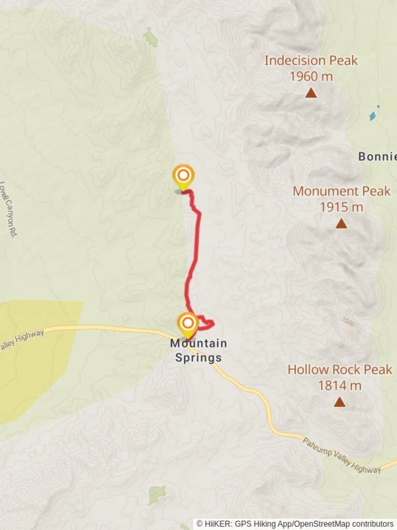 An image depicting the trail Mountain Springs - Bootleg Spring Road and its surrounding area.