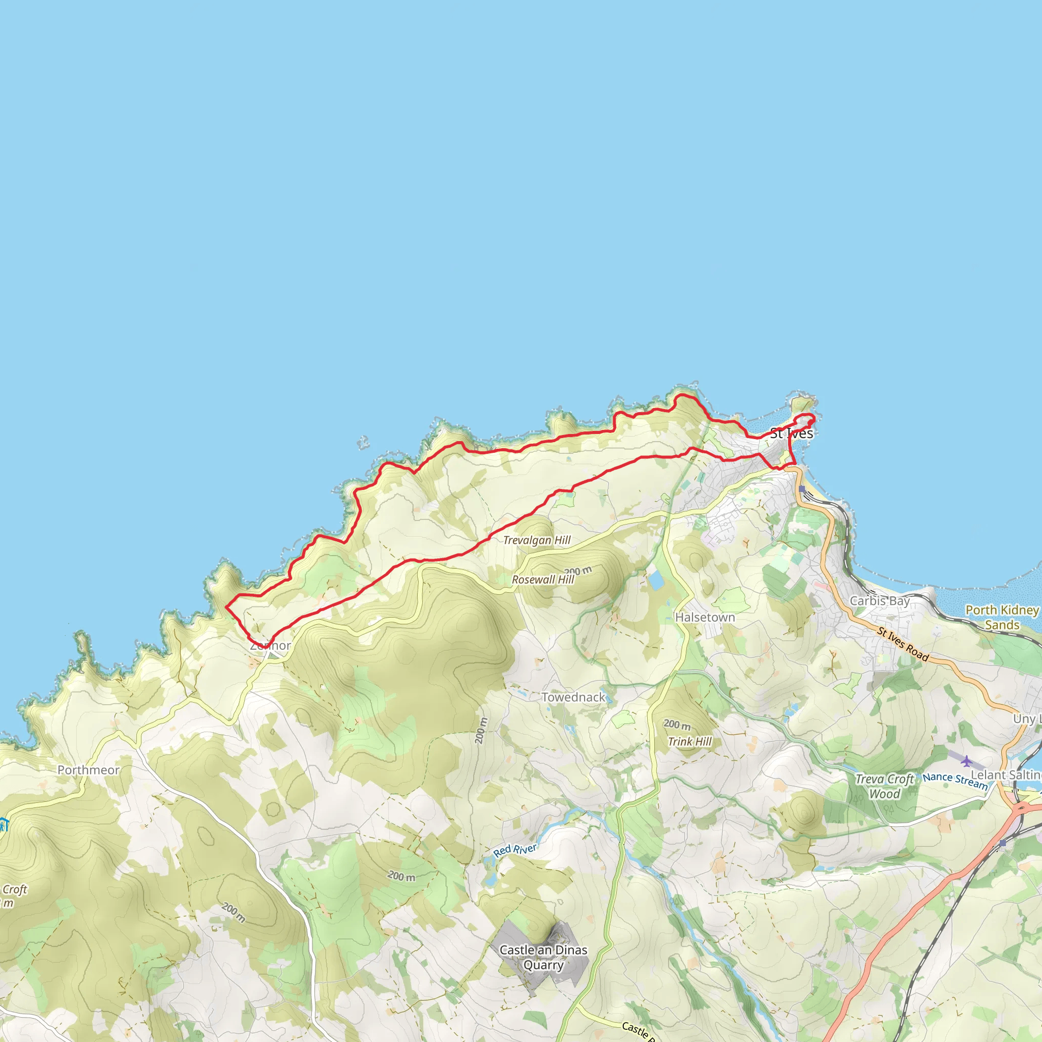 St Ives to Zennor Loop mobile static map