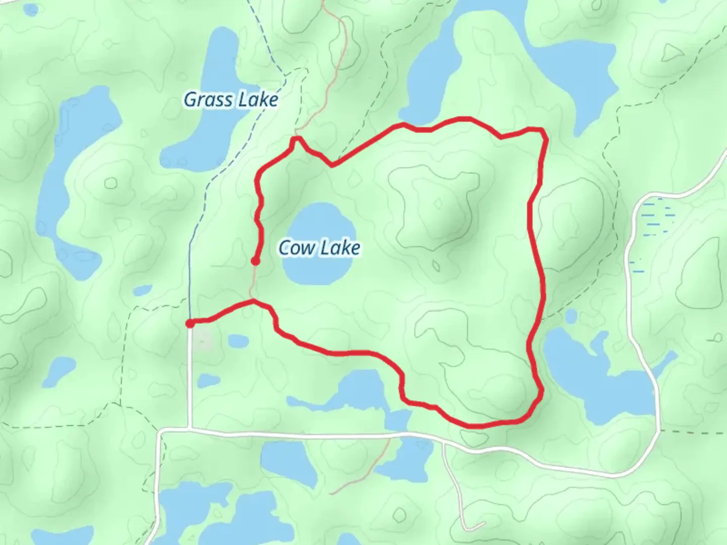 An image depicting the trail Cow Lake Loop and its surrounding area.