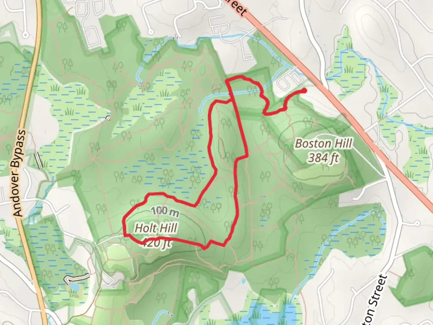 An image depicting the trail Holt Hill from Brightview and its surrounding area.