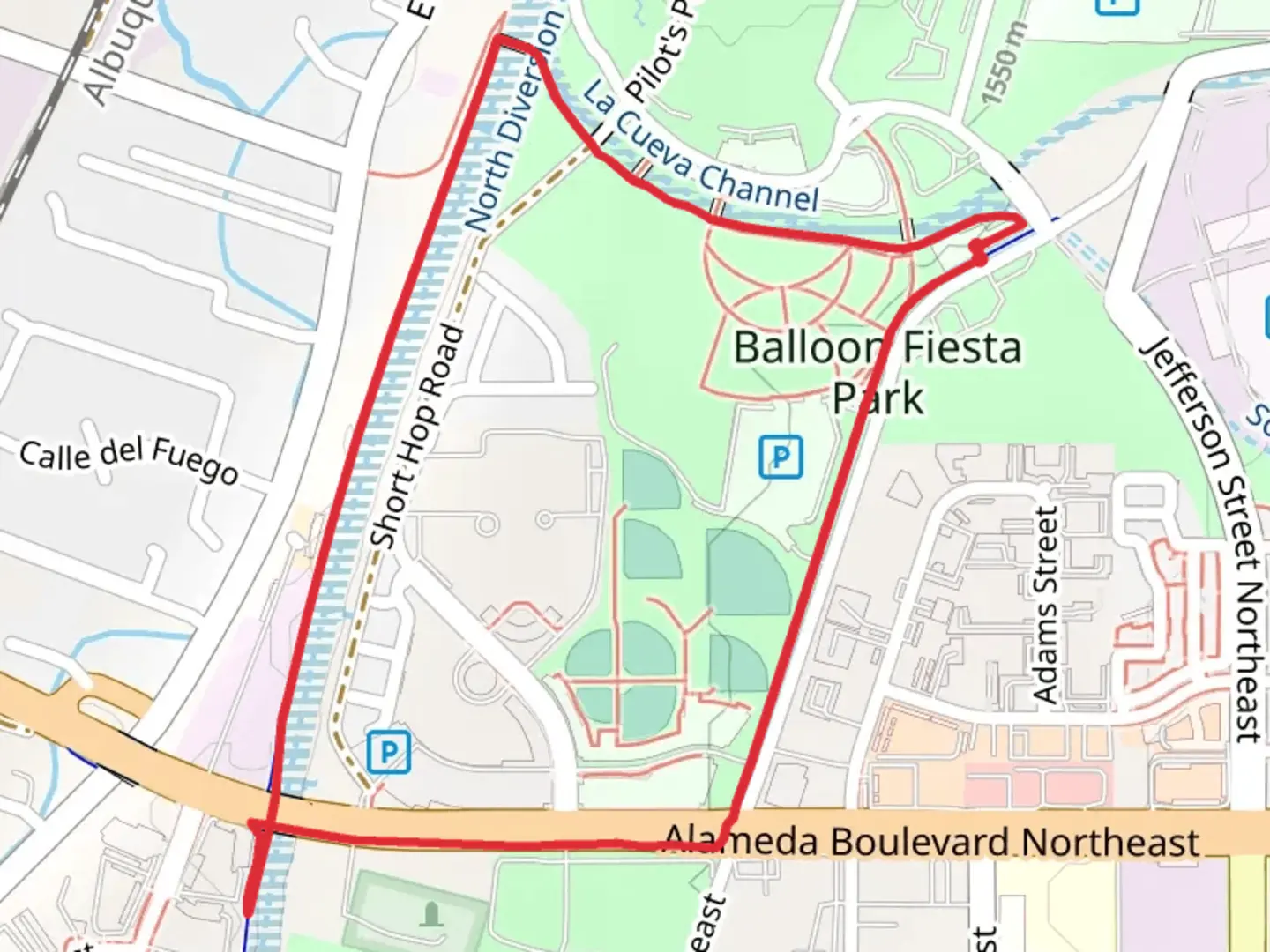 An image depicting the trail Northern Diverson Trail and Balloon Museum Parkway Trail Loop and its surrounding area.