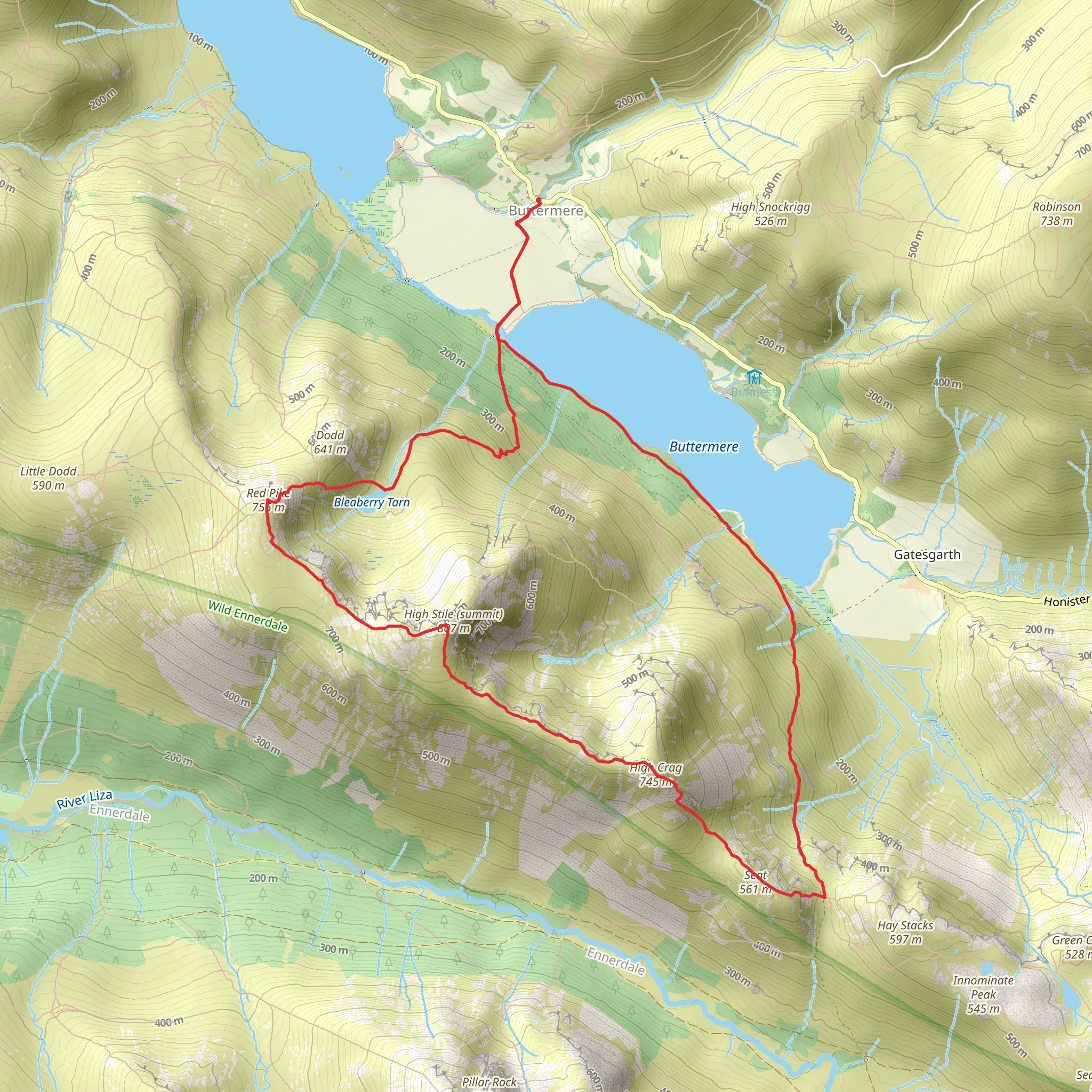 Bleaberry Tarn, Red Pike and High Crag Loop via Buttermere mobile static map
