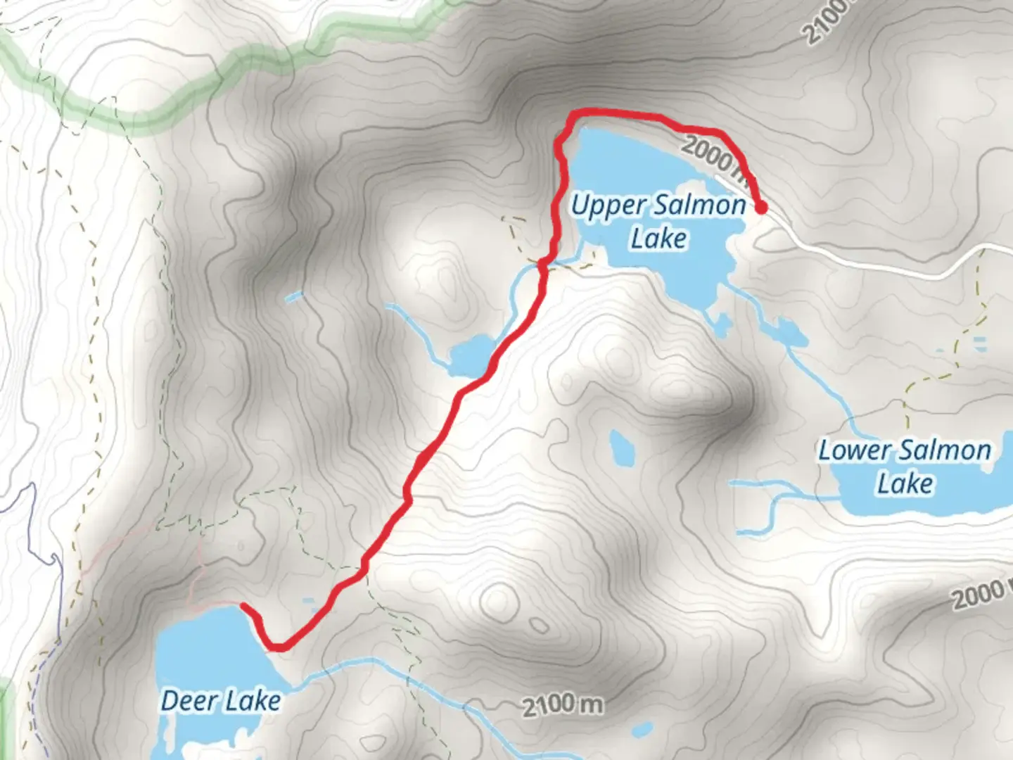 An image depicting the trail Deer Lake and Horse Lake from Salmon Lake Road and its surrounding area.