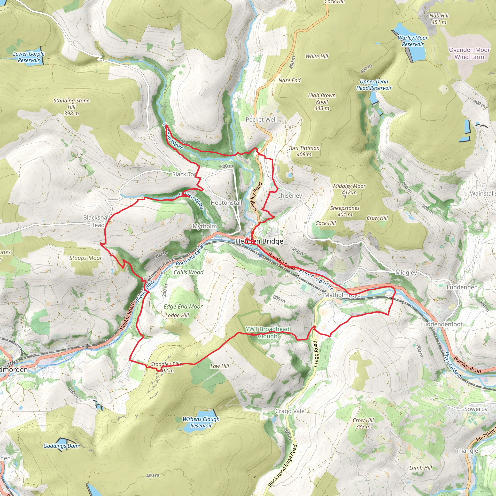 Hebden Valleys Heritage Walk from Hebden Bridge mobile static map