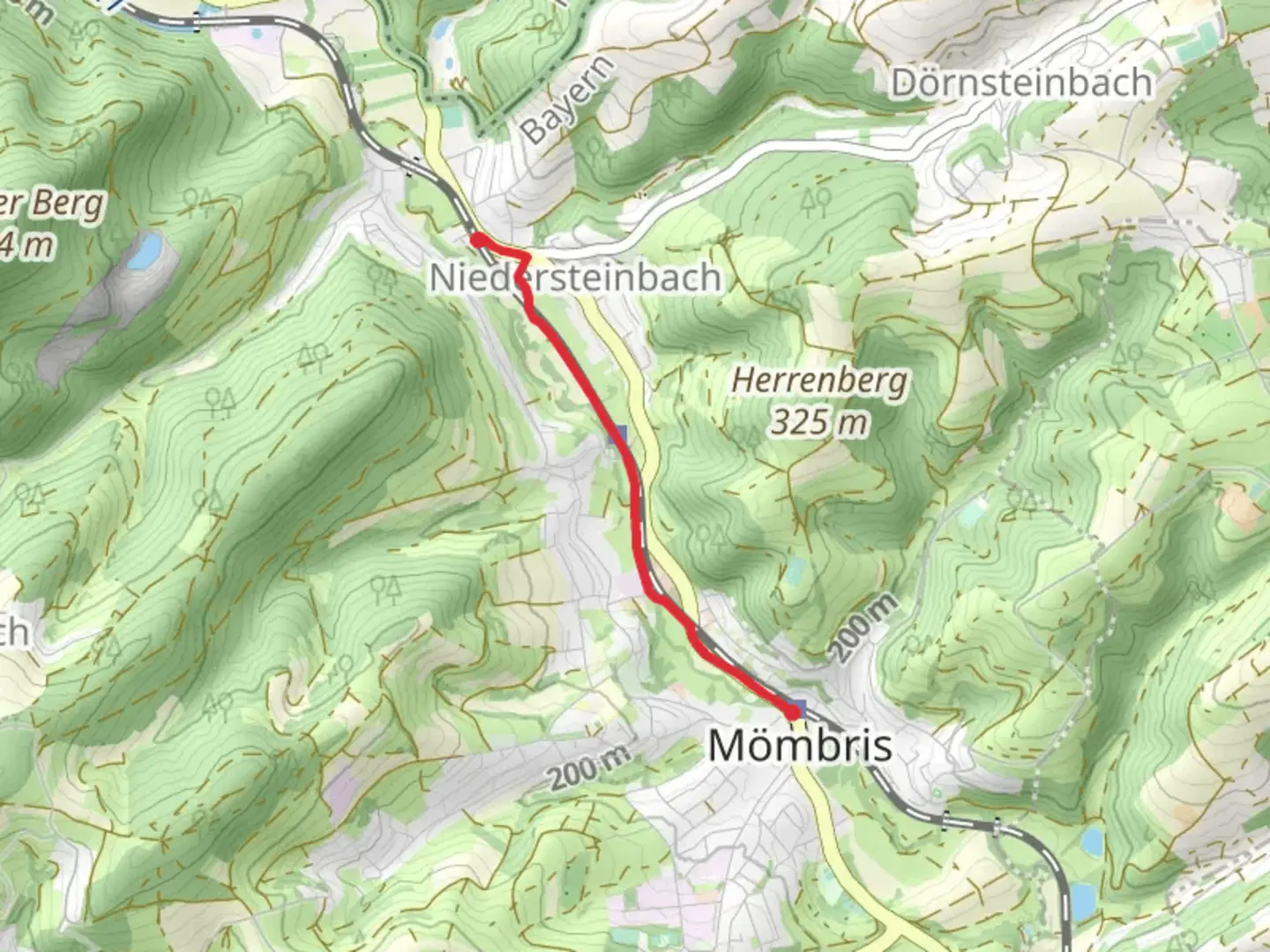 An image depicting the trail Ortswanderweg Moembris and its surrounding area.