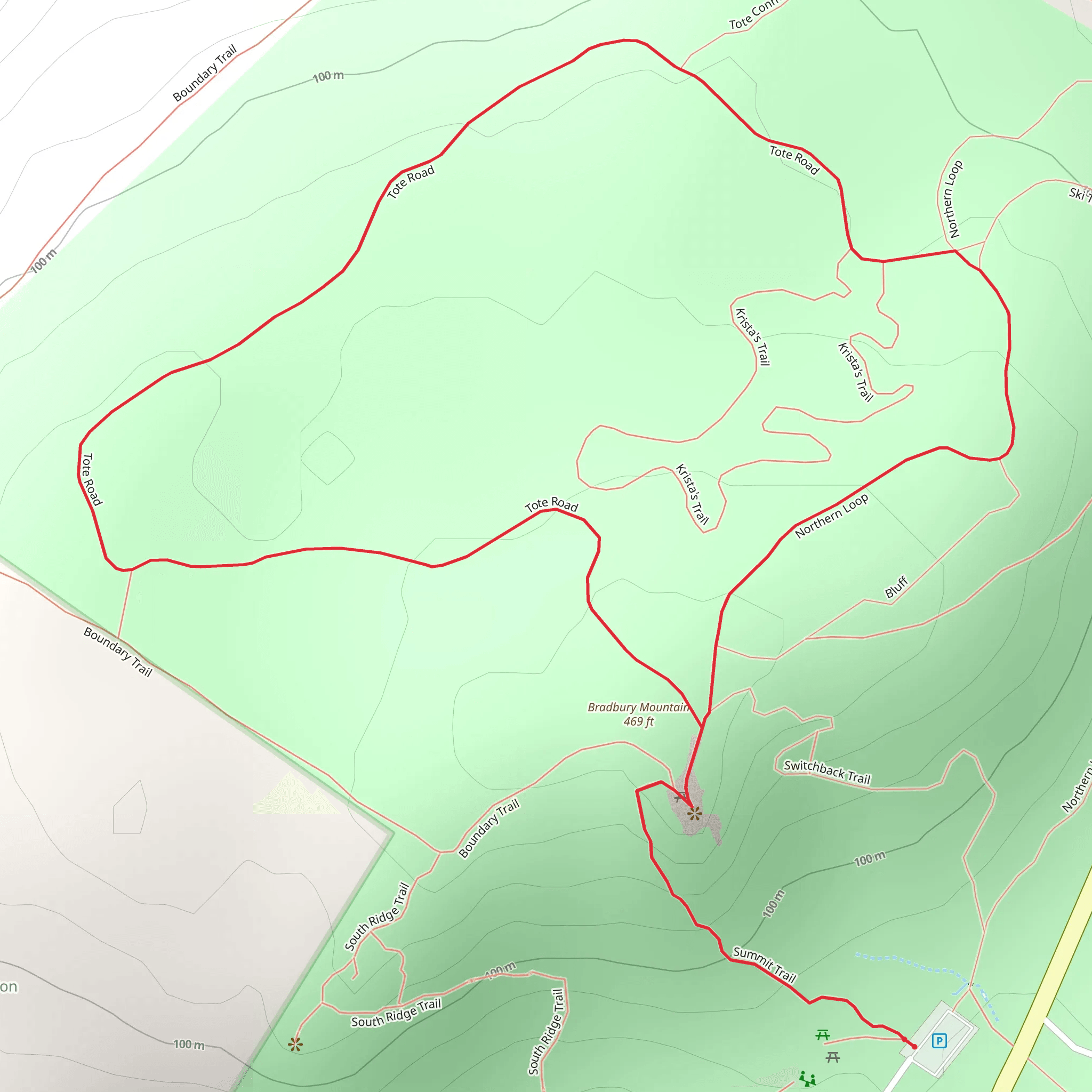 Bradbury Mountain via Tote Road mobile static map