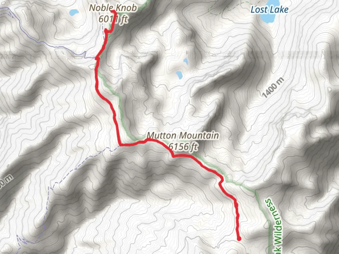 An image depicting the trail Noble Knob Peak Trail and its surrounding area.