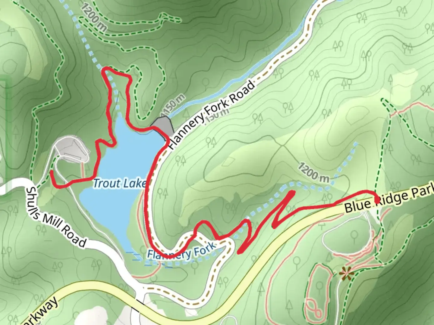 An image depicting the trail Trout Lake Road and its surrounding area.