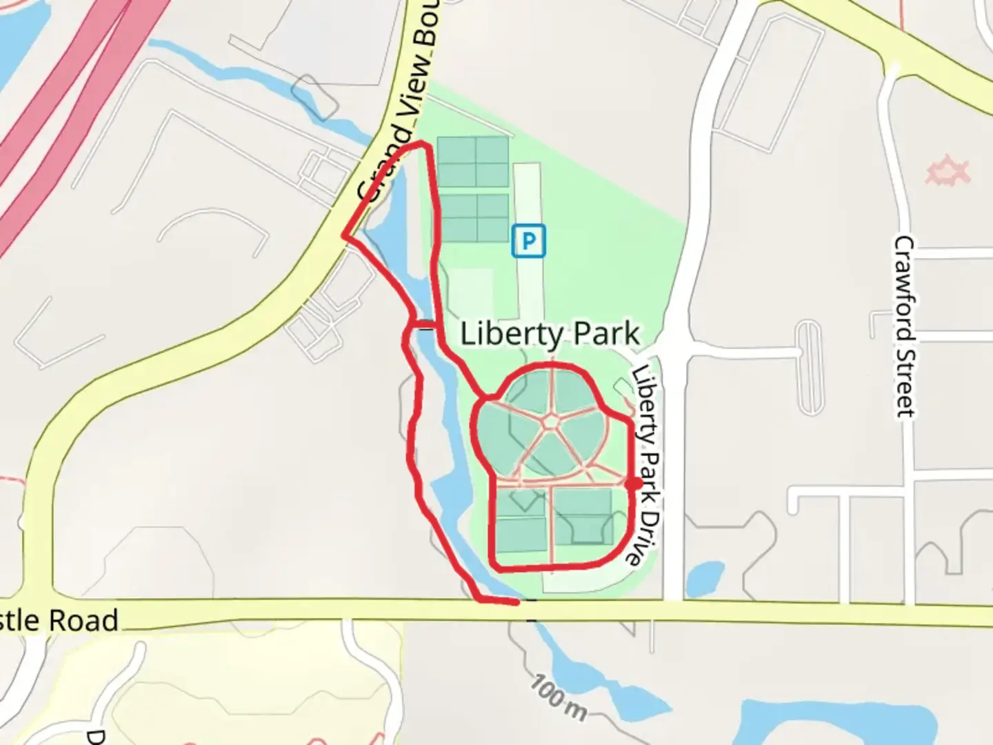An image depicting the trail Liberty Park Loop and its surrounding area.
